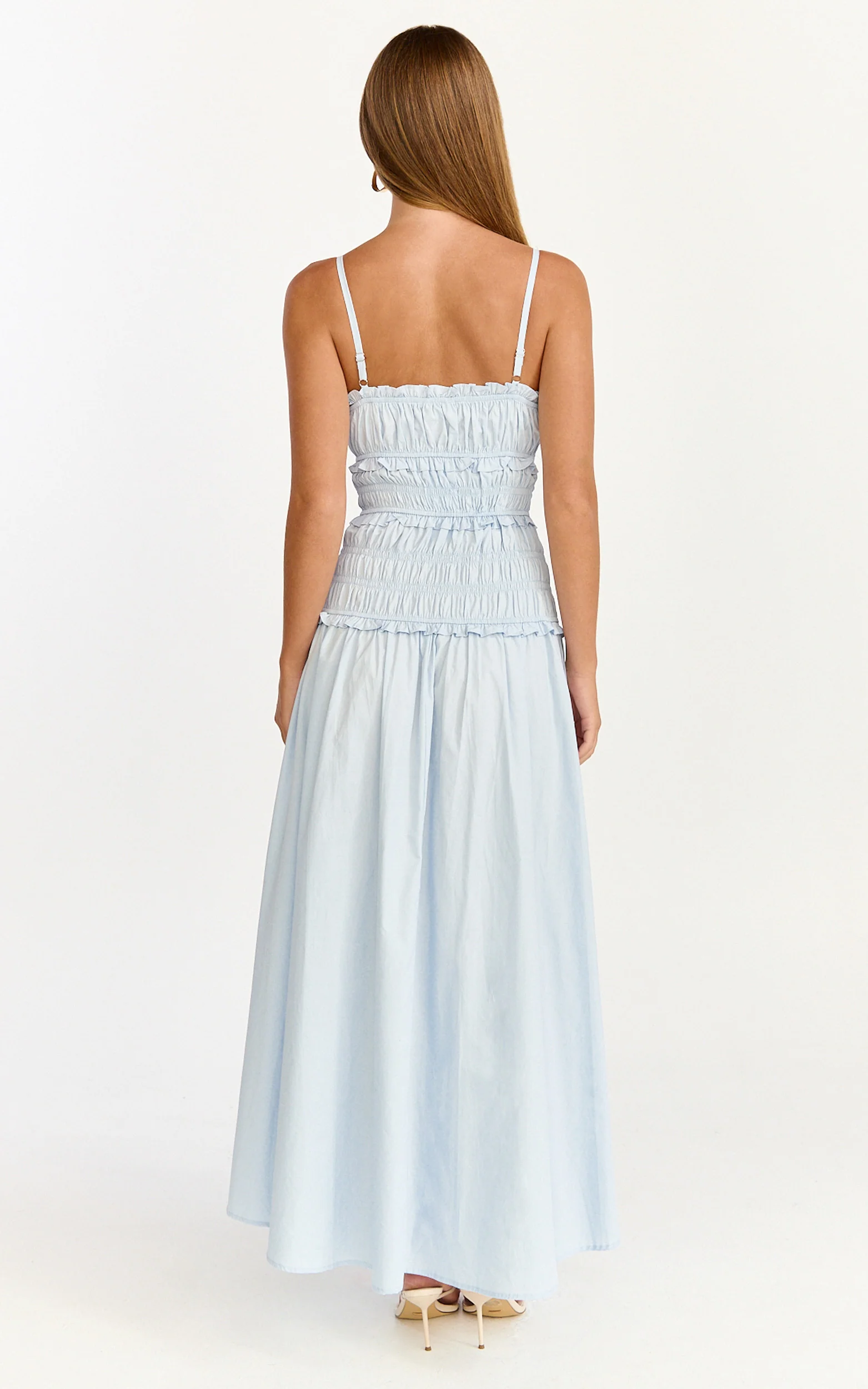 Cami Midi Dress - Rushed Bodice Dress in Blue