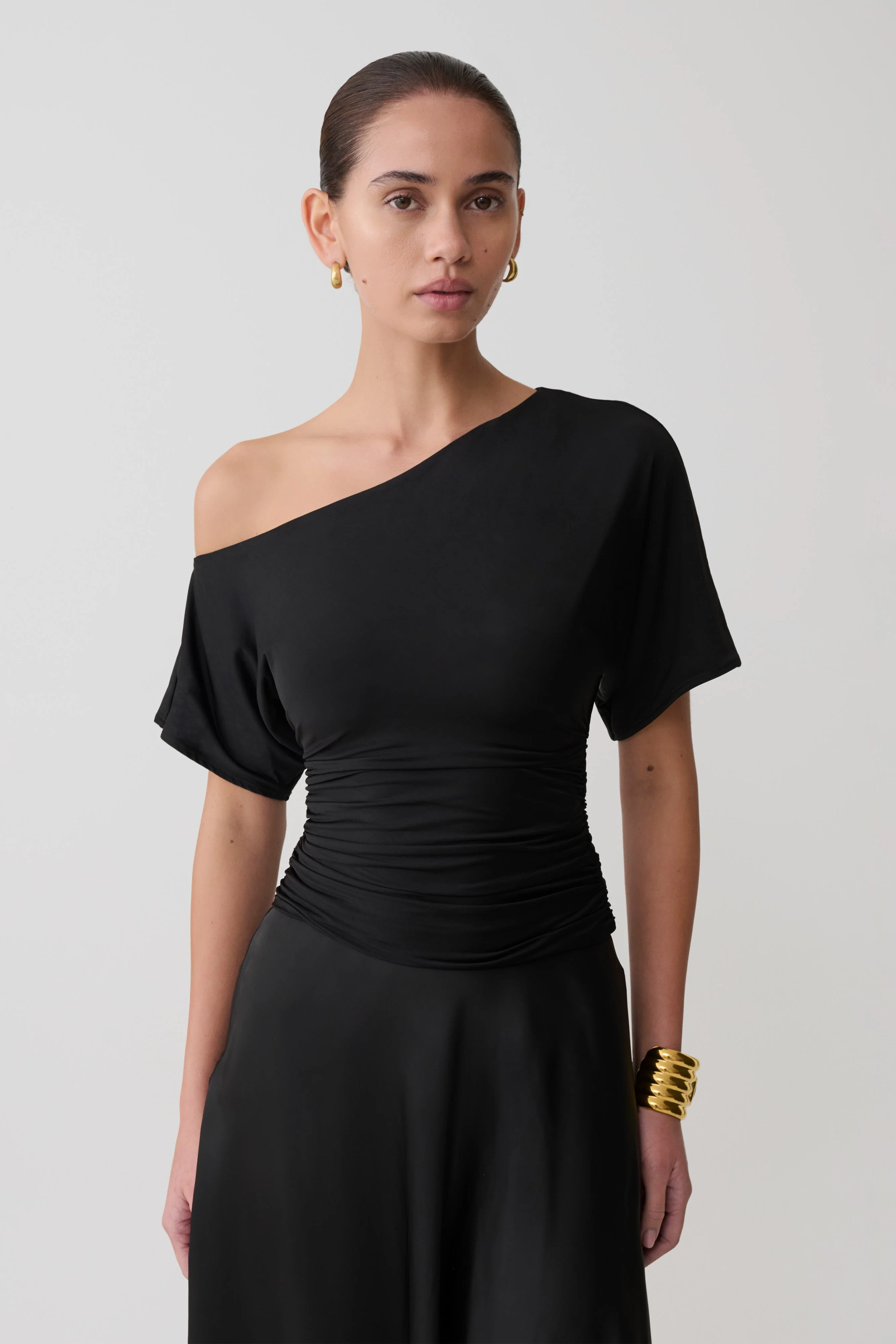 Luu Off Shoulder Slinky Top - Black
