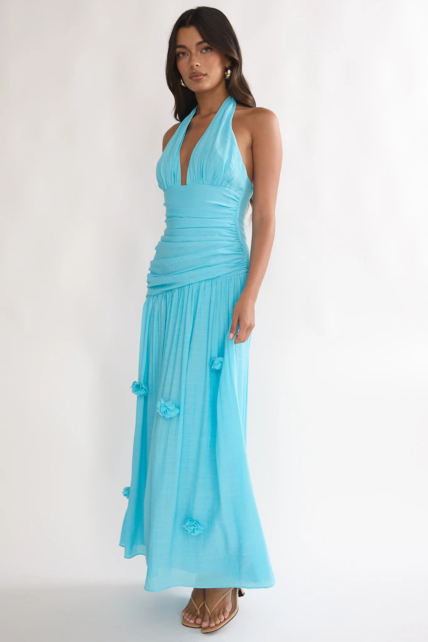 To The Sky Halterneck Maxi Dress Aqua