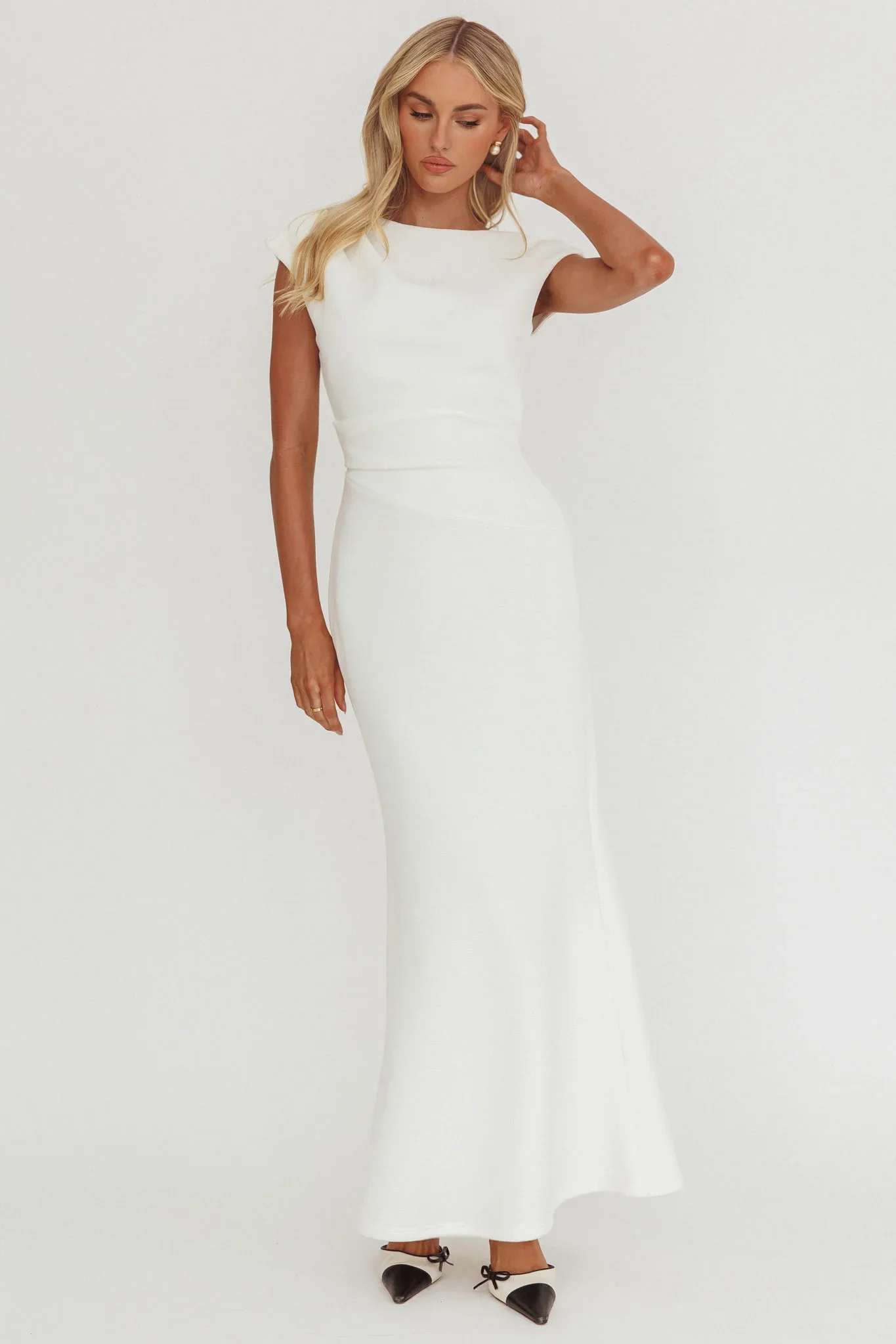 Zarae Cap Sleeve Surplice Back Maxi Dress White