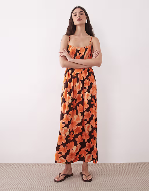 Miss Selfridge spun strappy maxi dress in hibiscus