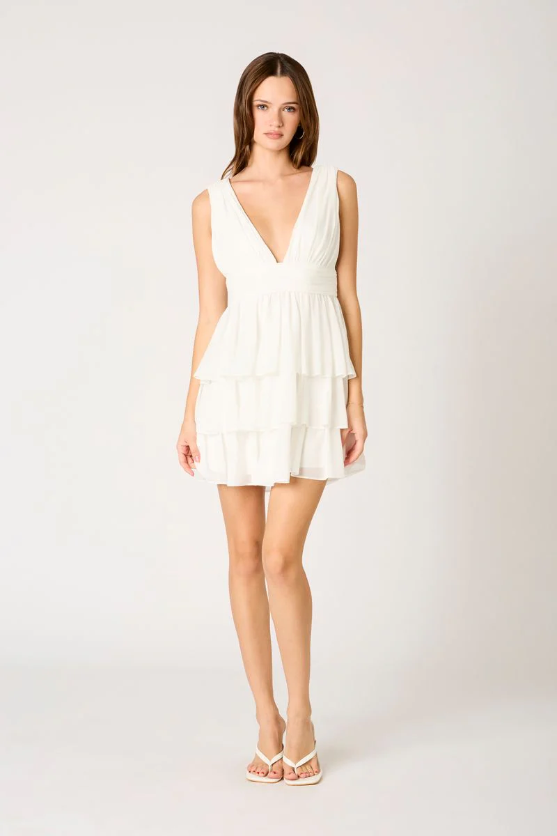 V Neck Tiered Mini Dress