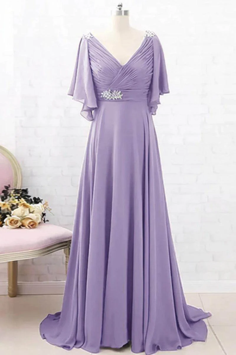 A-Line Sweep-Brush Train Chiffon Mother Dress CM0082