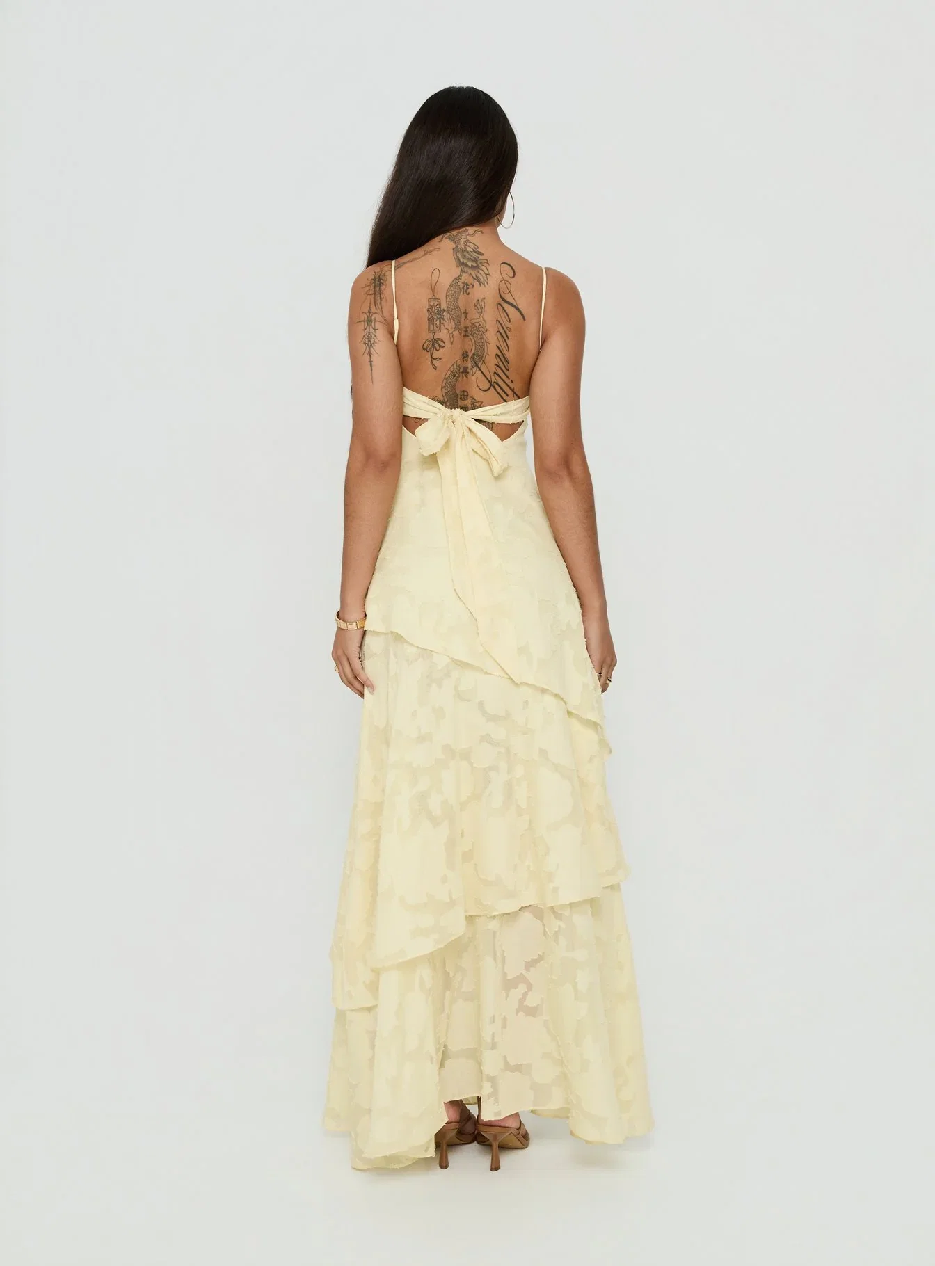 Lyricah Tiered Tie Back Maxi Dress Yellow - luluinthesky