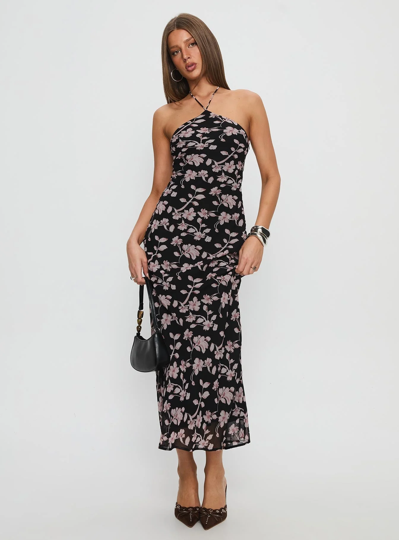 Anisa Halter Maxi Dress Black Floral