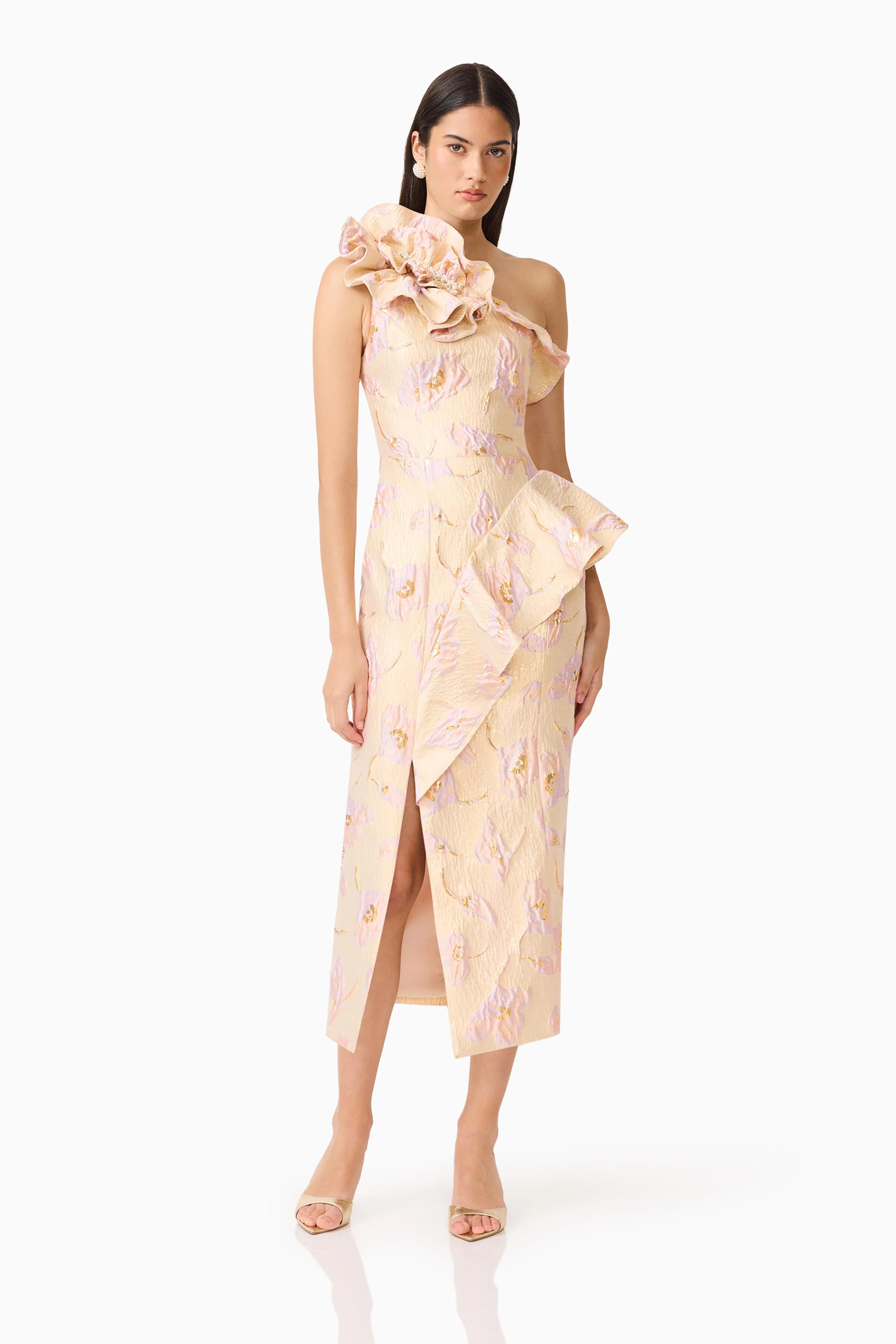 Carys Asymmetrical Midi Dress in Cream