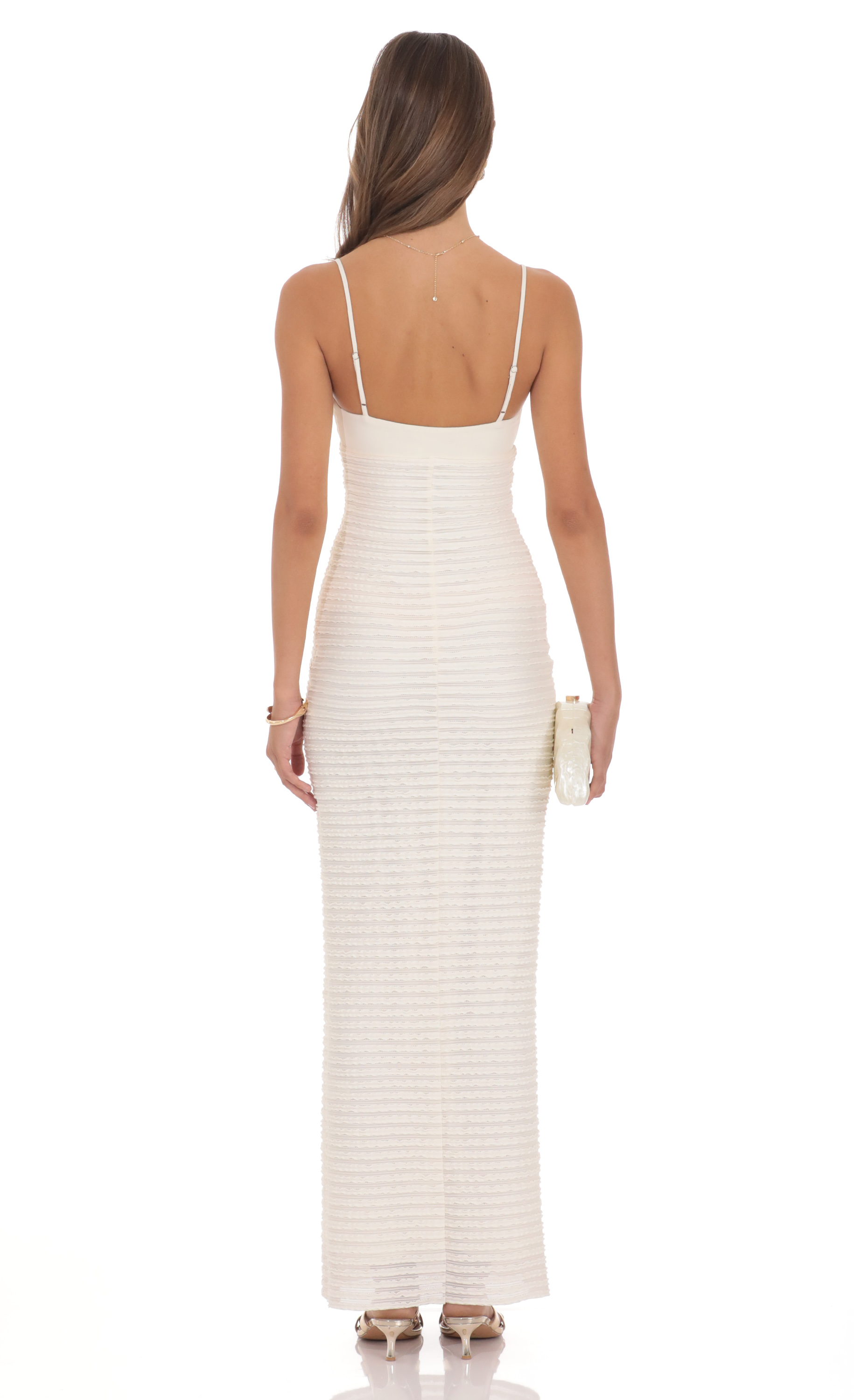 Strapless Ruched Textured Maxi Dress in Ivory