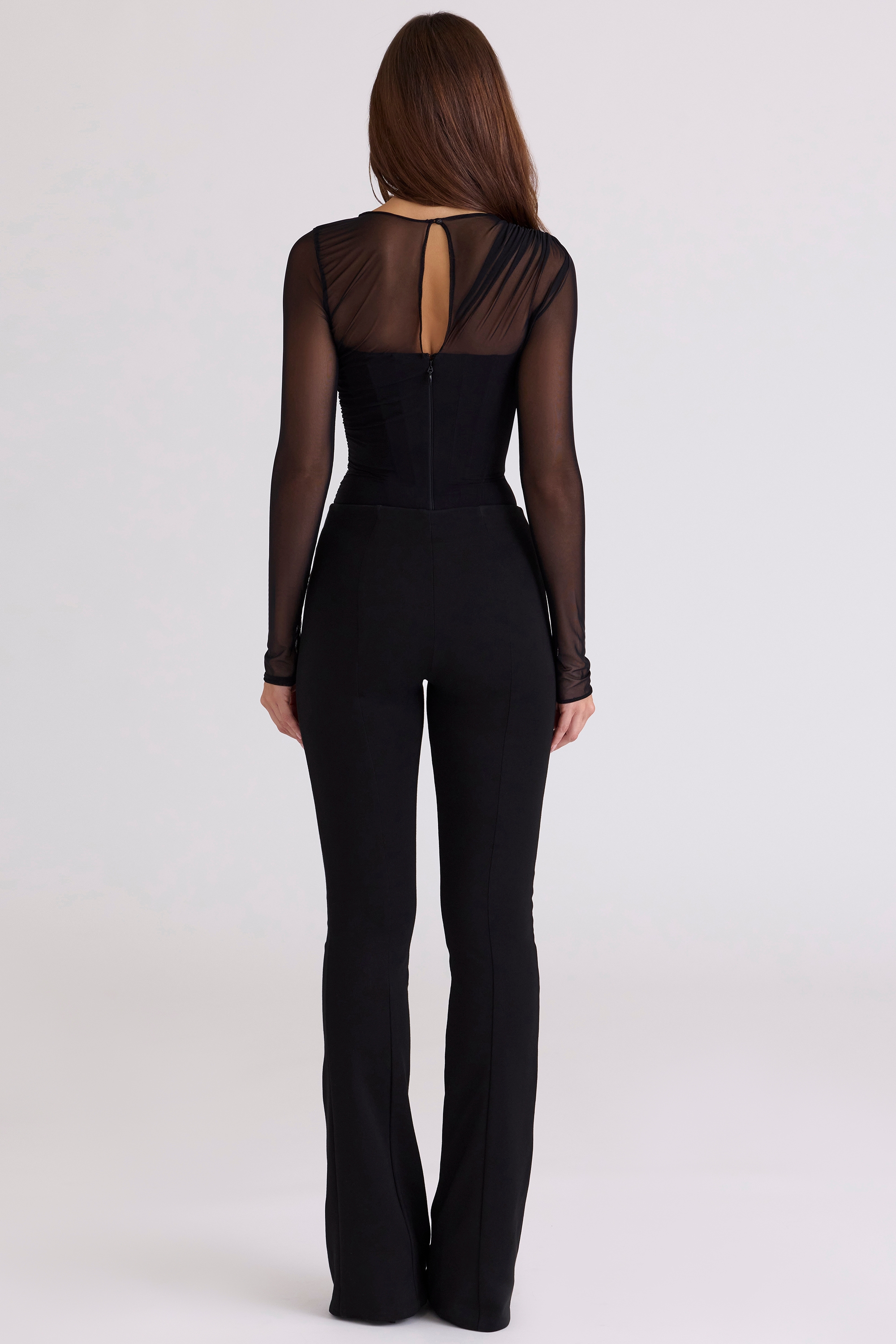 Black Draped Mesh Bodysuit