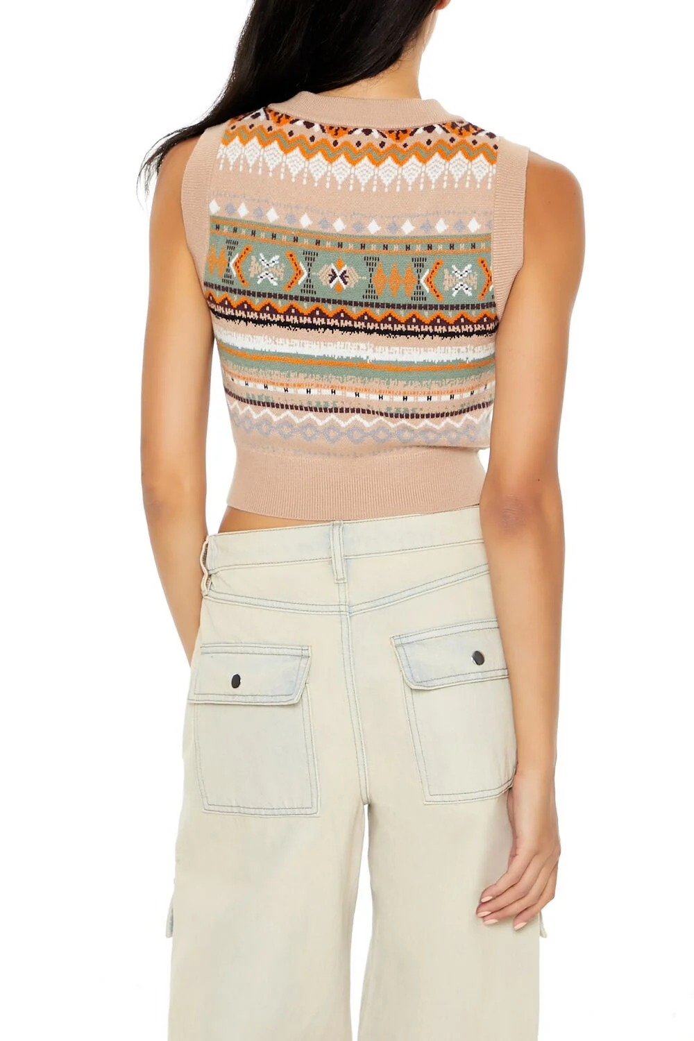 Geo Print Cropped Sweater Vest
