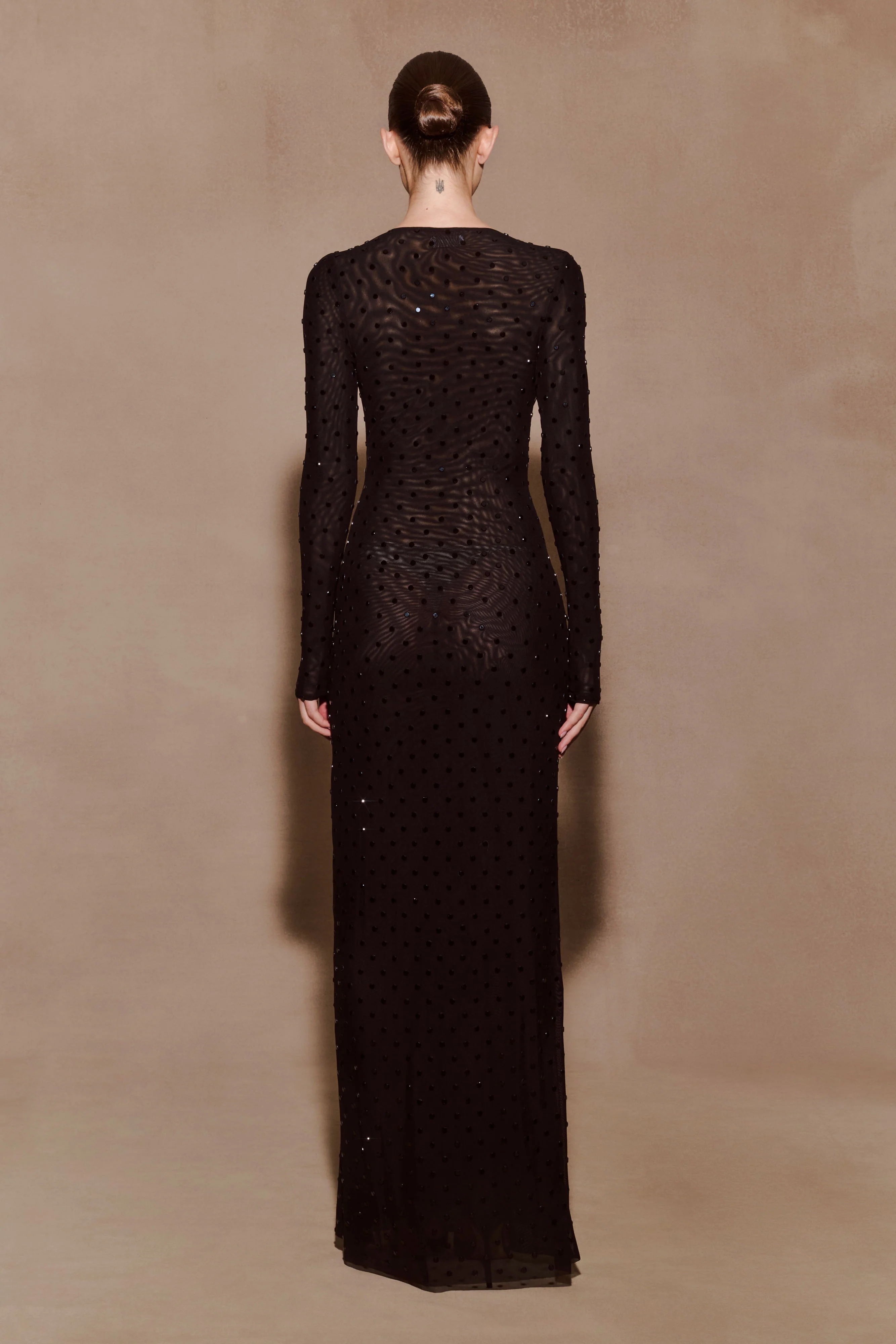 Acadia Diamante Long Sleeve Maxi Dress - Black