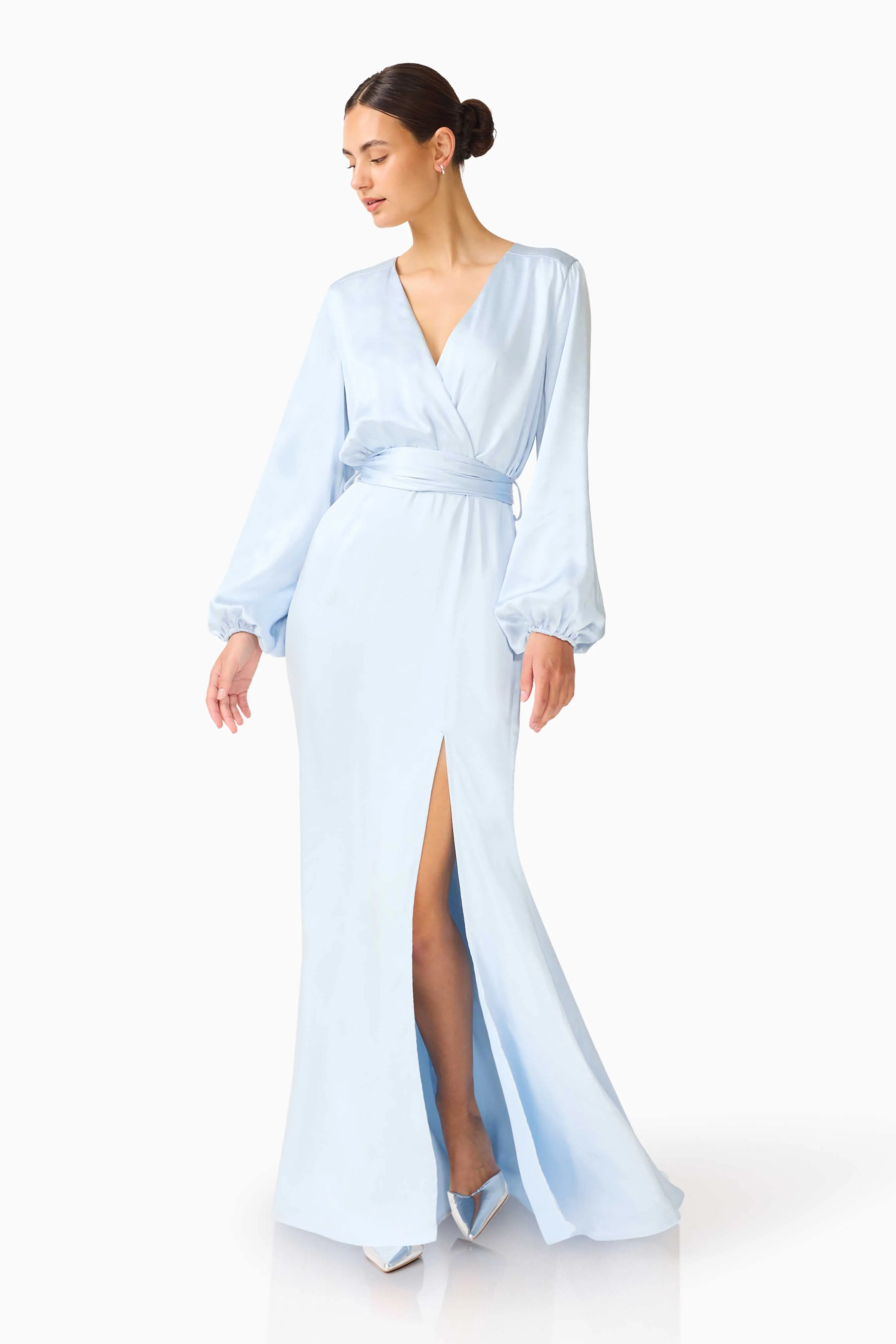 Kai Long Sleeve Maxi Dress in Pale Blue