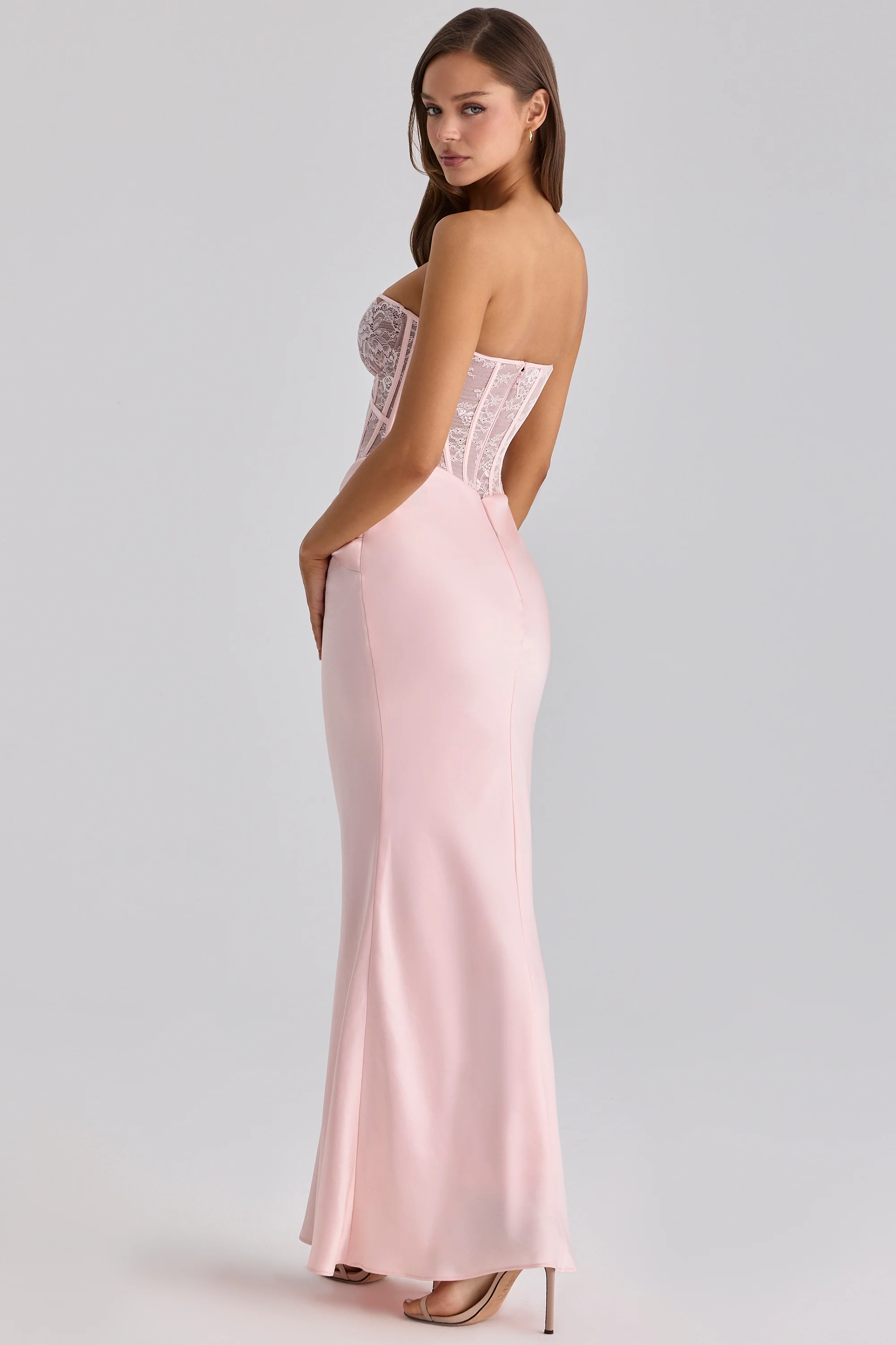 Pink Lace + Satin Maxi Corset Dress