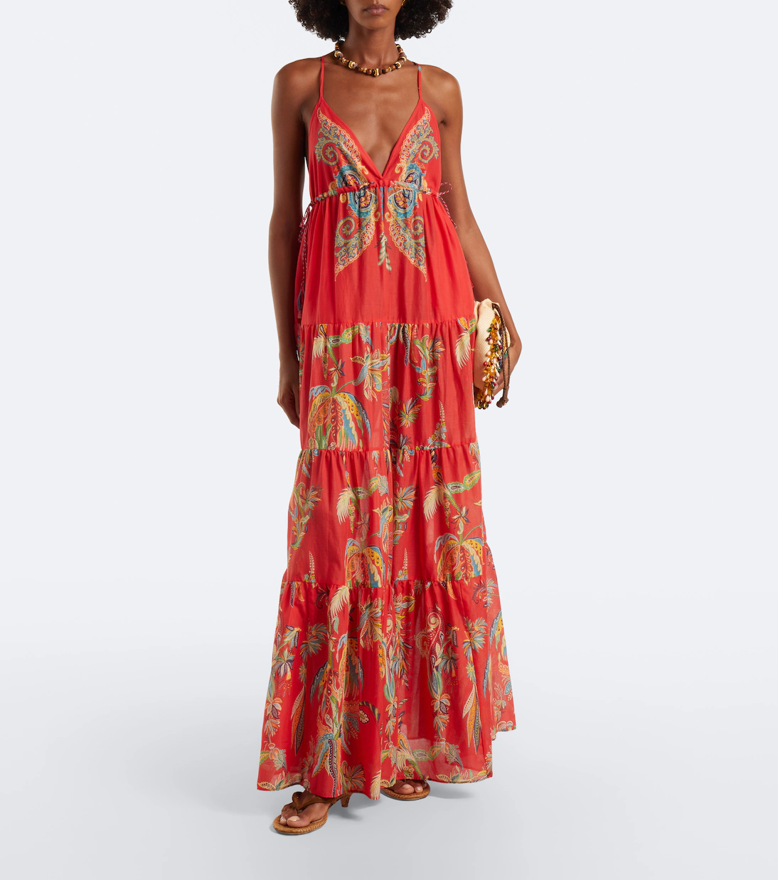 Printed tiered cotton maxi dress in red - Etro