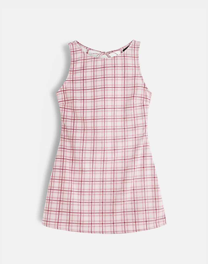 Ayana Backless Mini Dress in Basic Tartan Pink