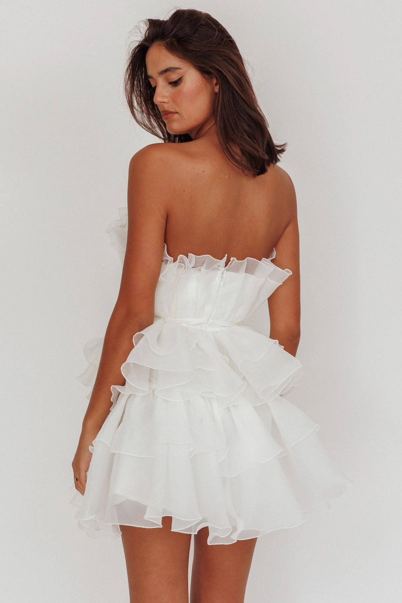 Bon Bon Tiered Organza Mini Dress White - luluinthesky