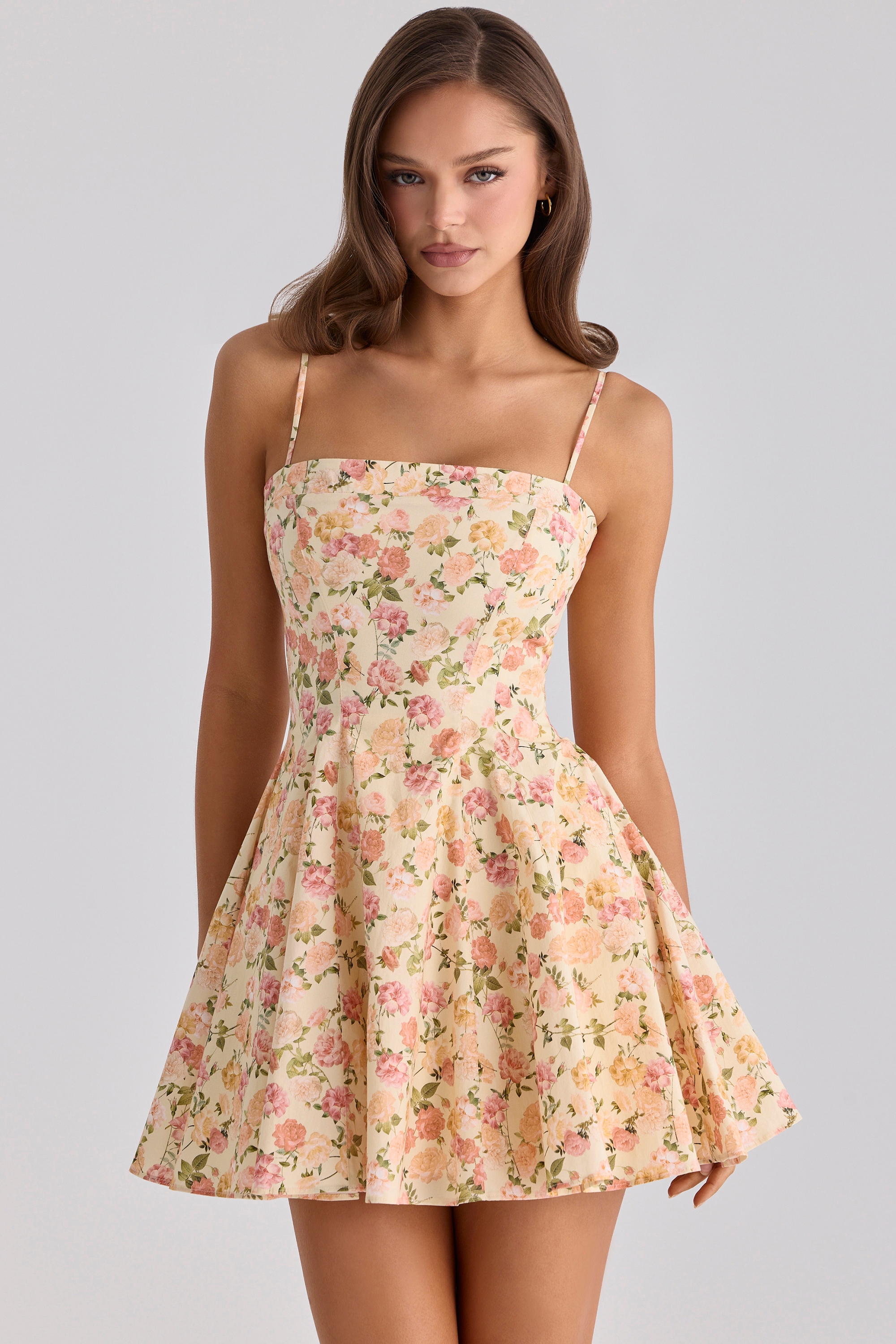 Warm Rose Print Cotton Flared Mini Sundress