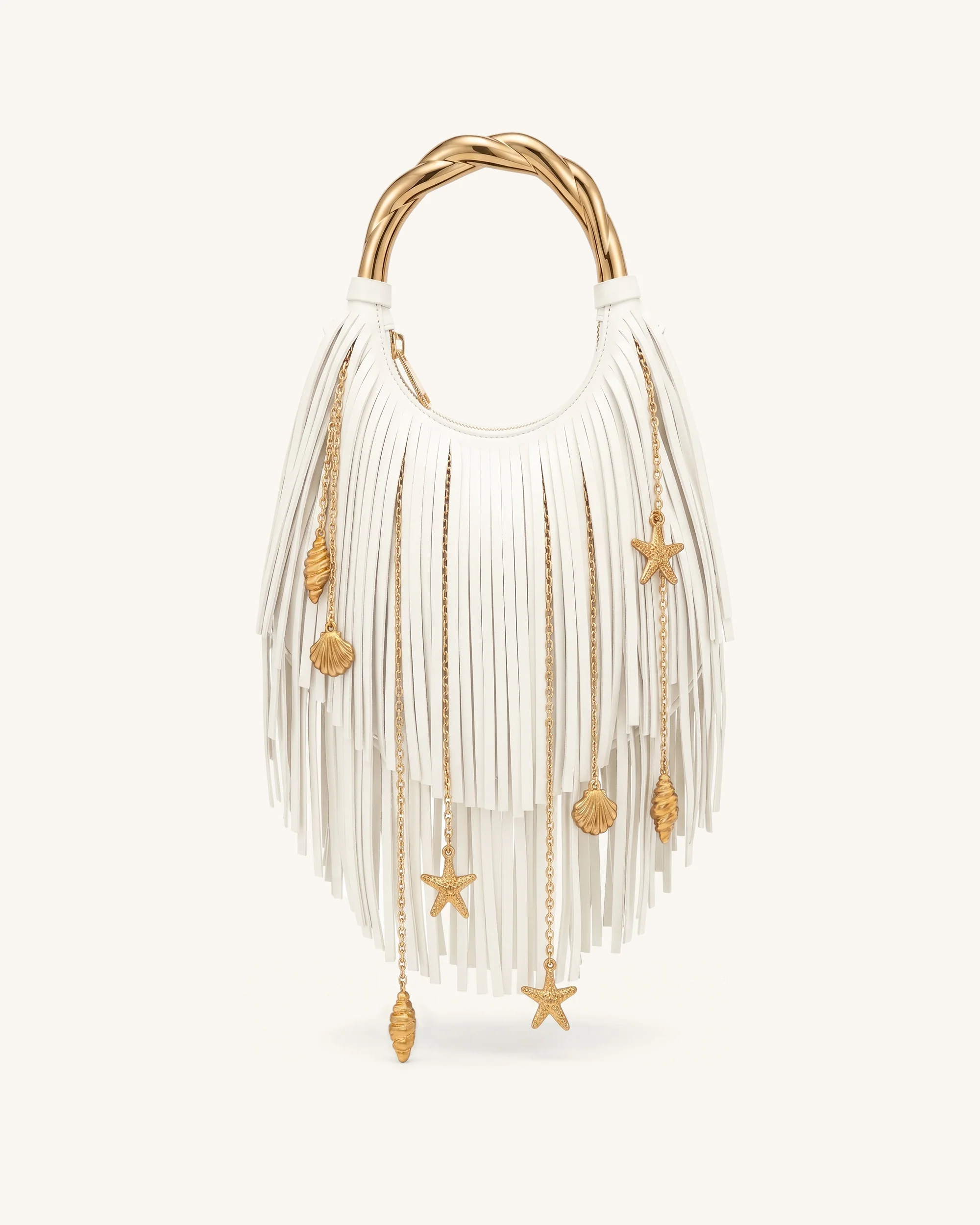 Chloe Metal Handle Fringe Top Handbag - Off White