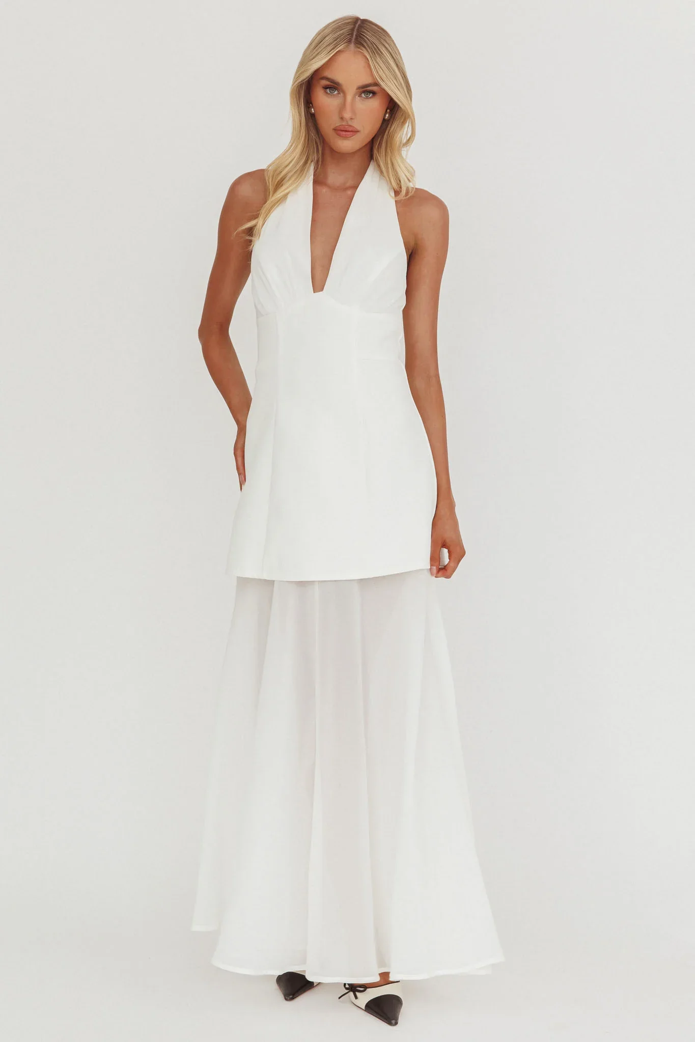 Opulent Halterneck Layered Maxi Dress White