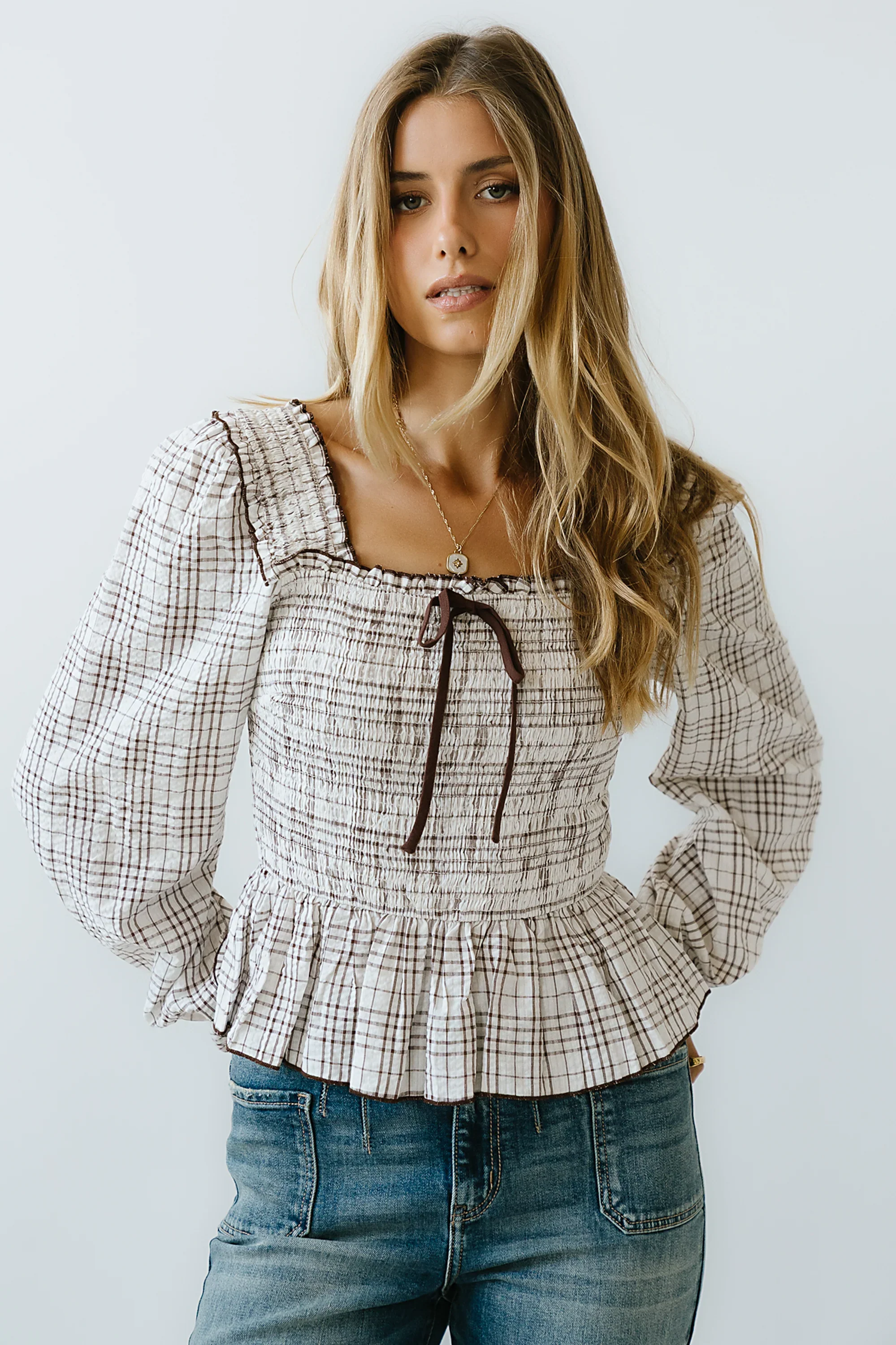 Vale Smocked Blouse in Mocha