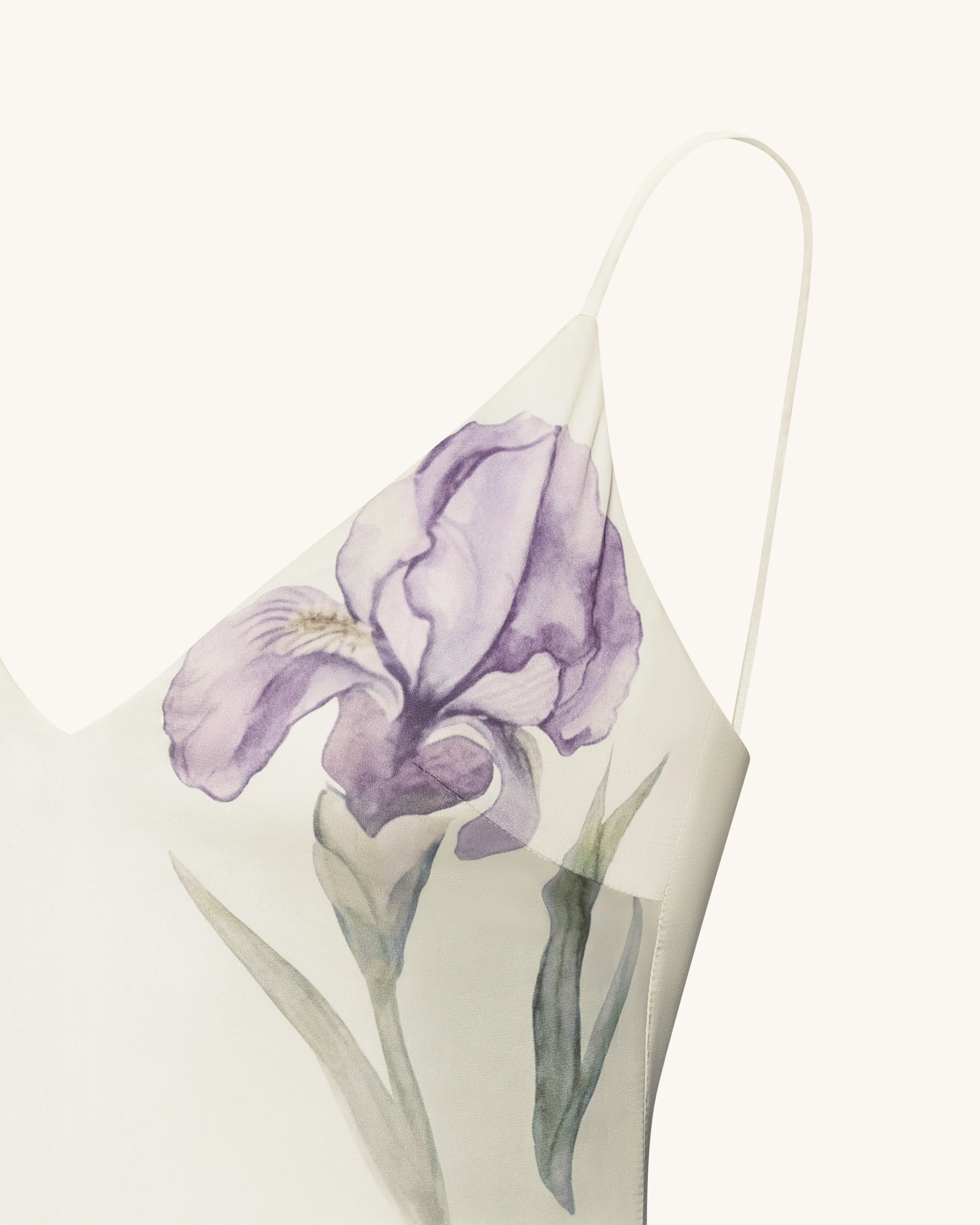 Iris Motif Satin Slip Gown - White - FASHION NOB