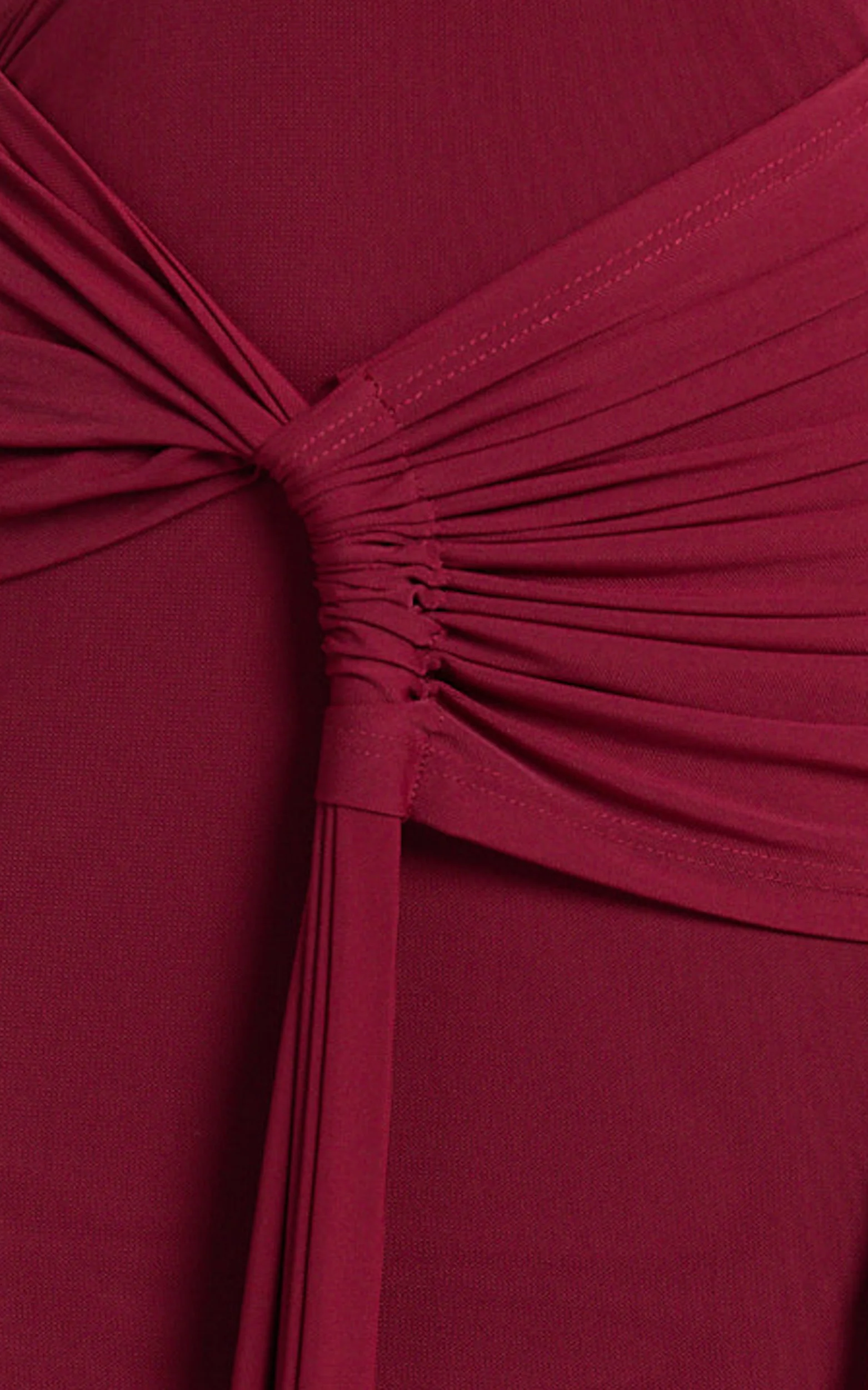 Mandy Midi Dress - Knot Detail Cut Out Mesh Dress in Wine