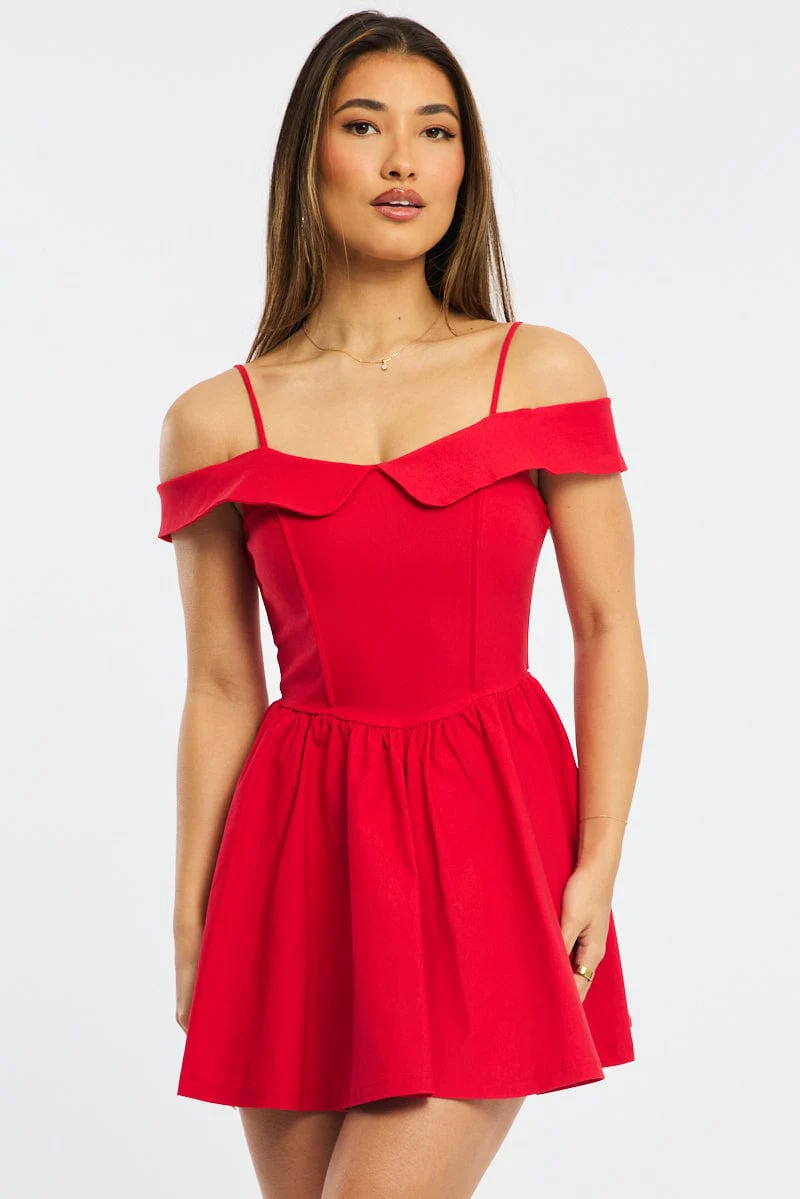 Red Fit And Flare Dress Mini