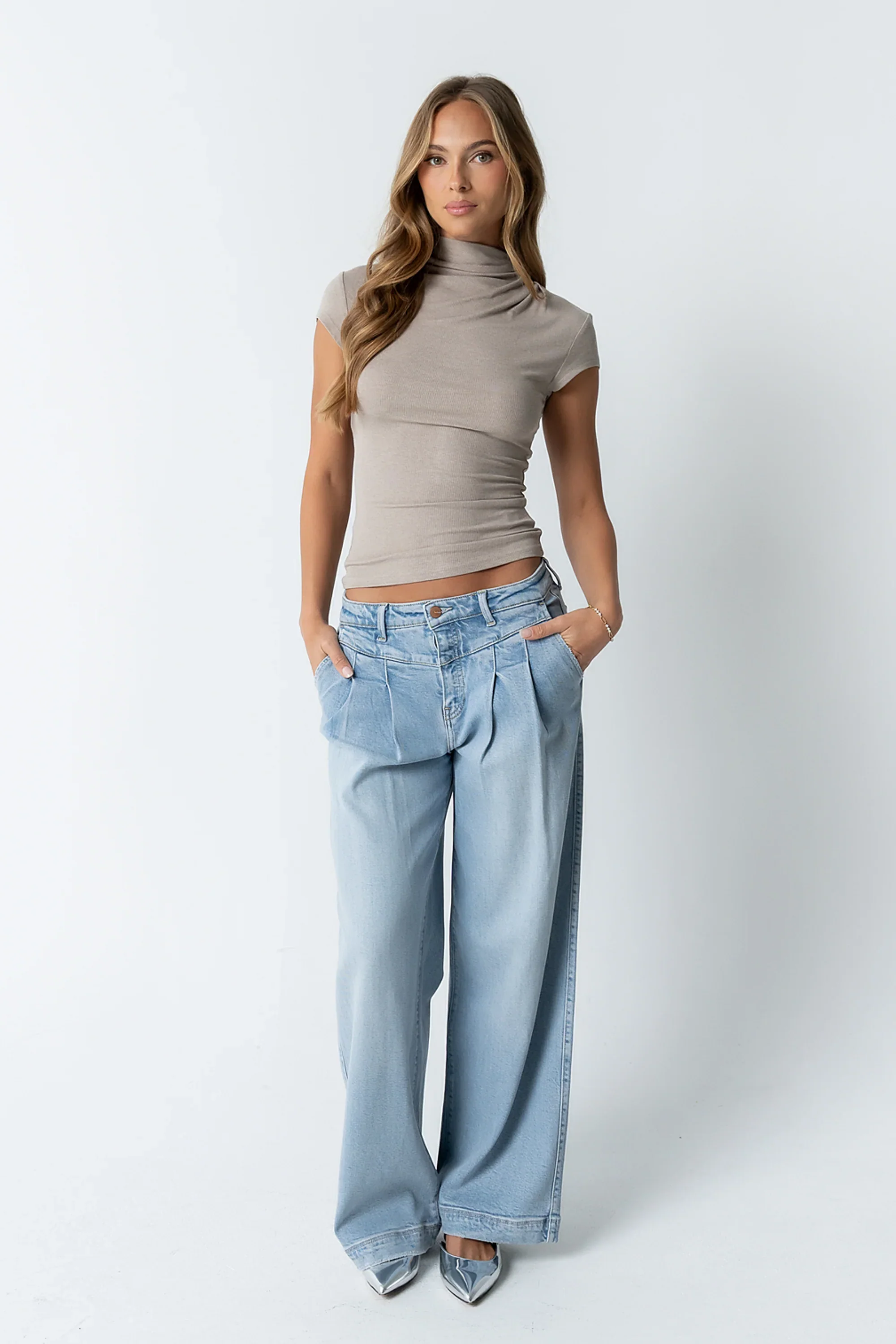 Kara Mock Neck Top in Taupe
