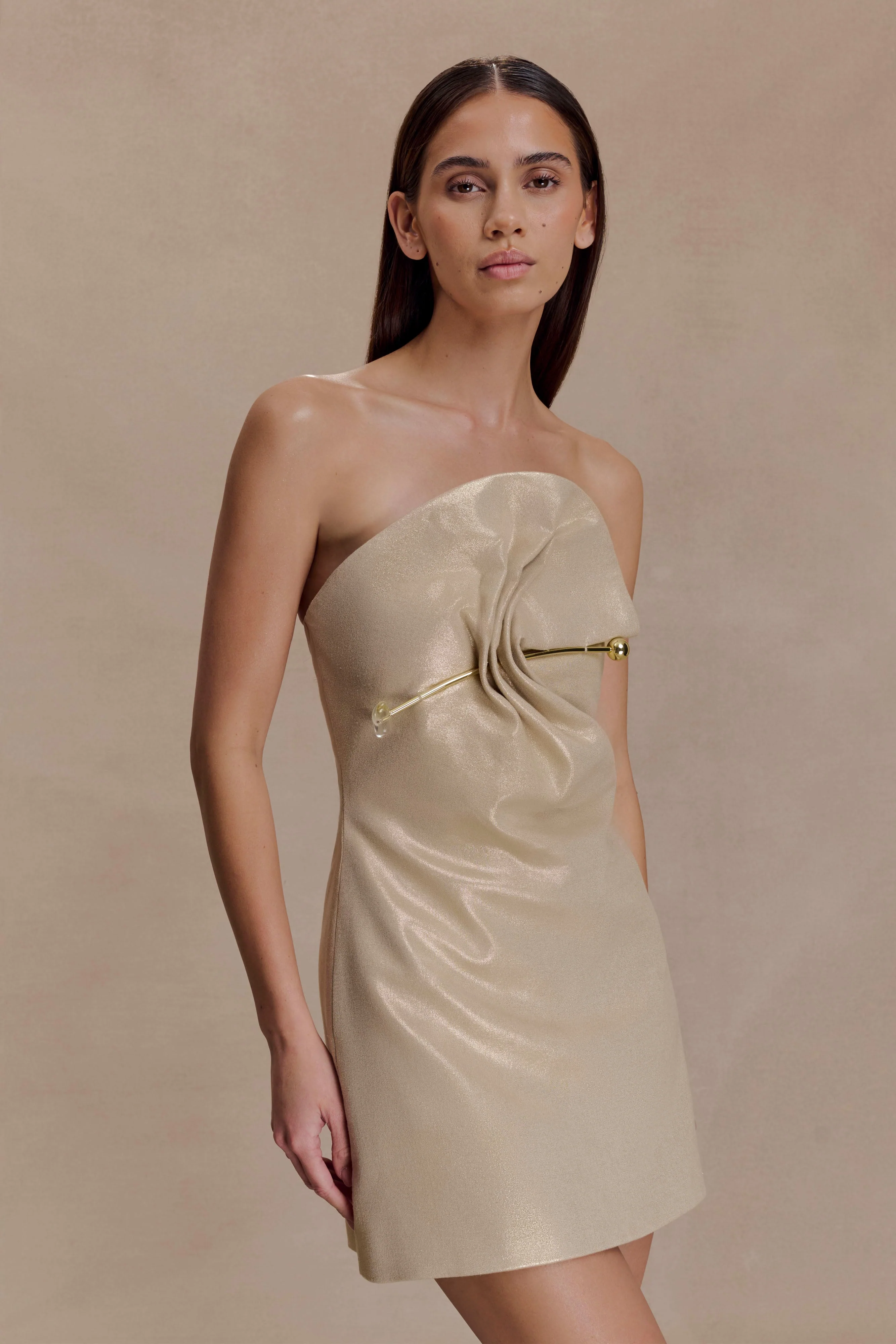 Annette Linen Mini Dress - Gold