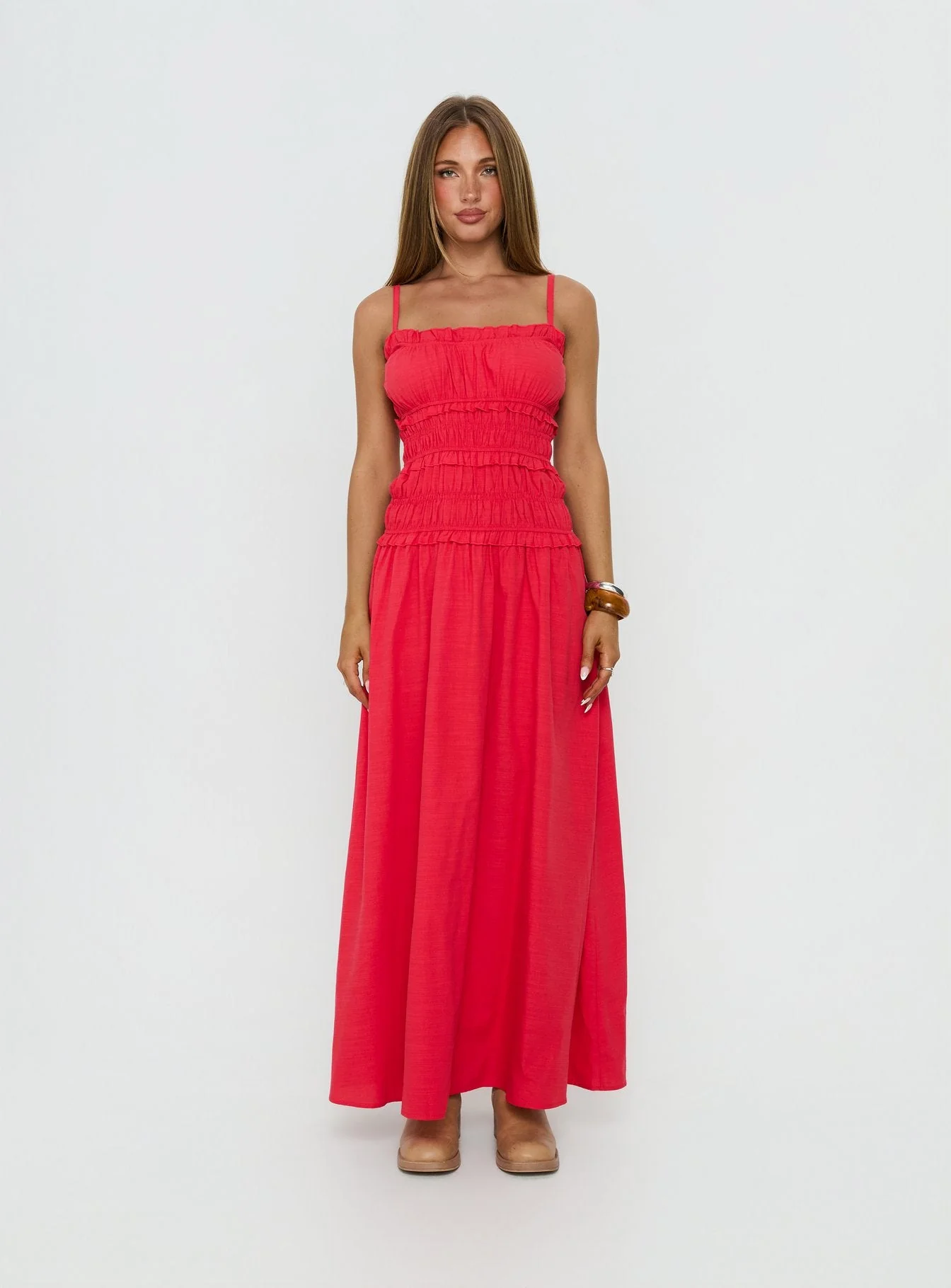 Rubiella Shirred Maxi Dress Red