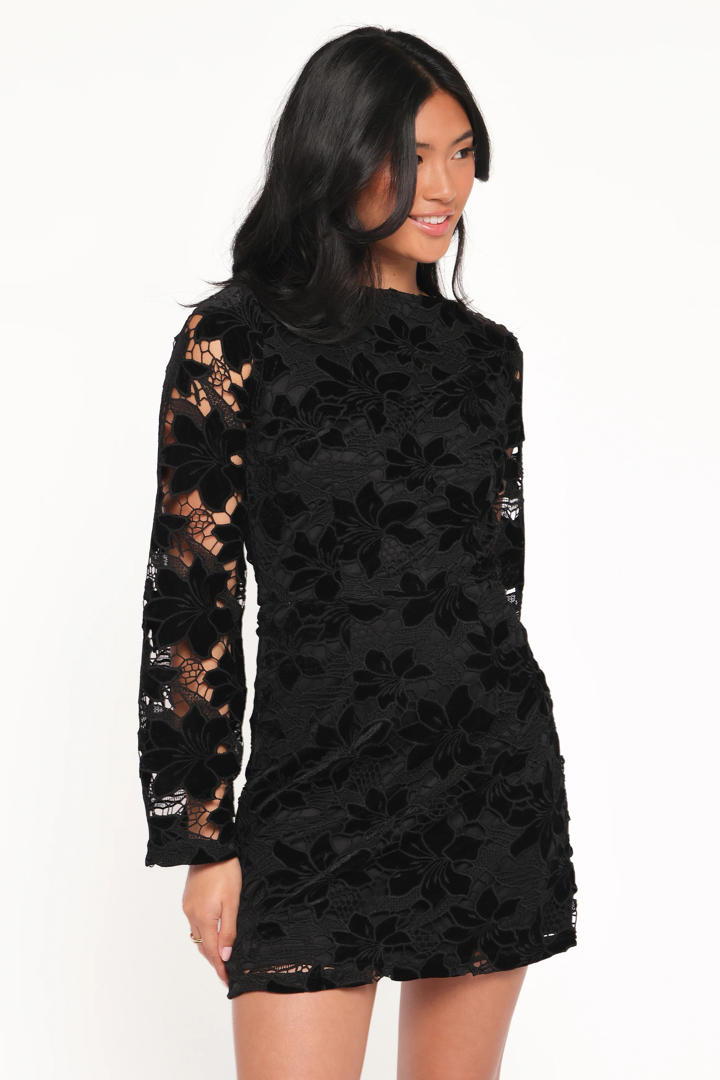 Cynthia Velvet Lace Mini Dress - Black
