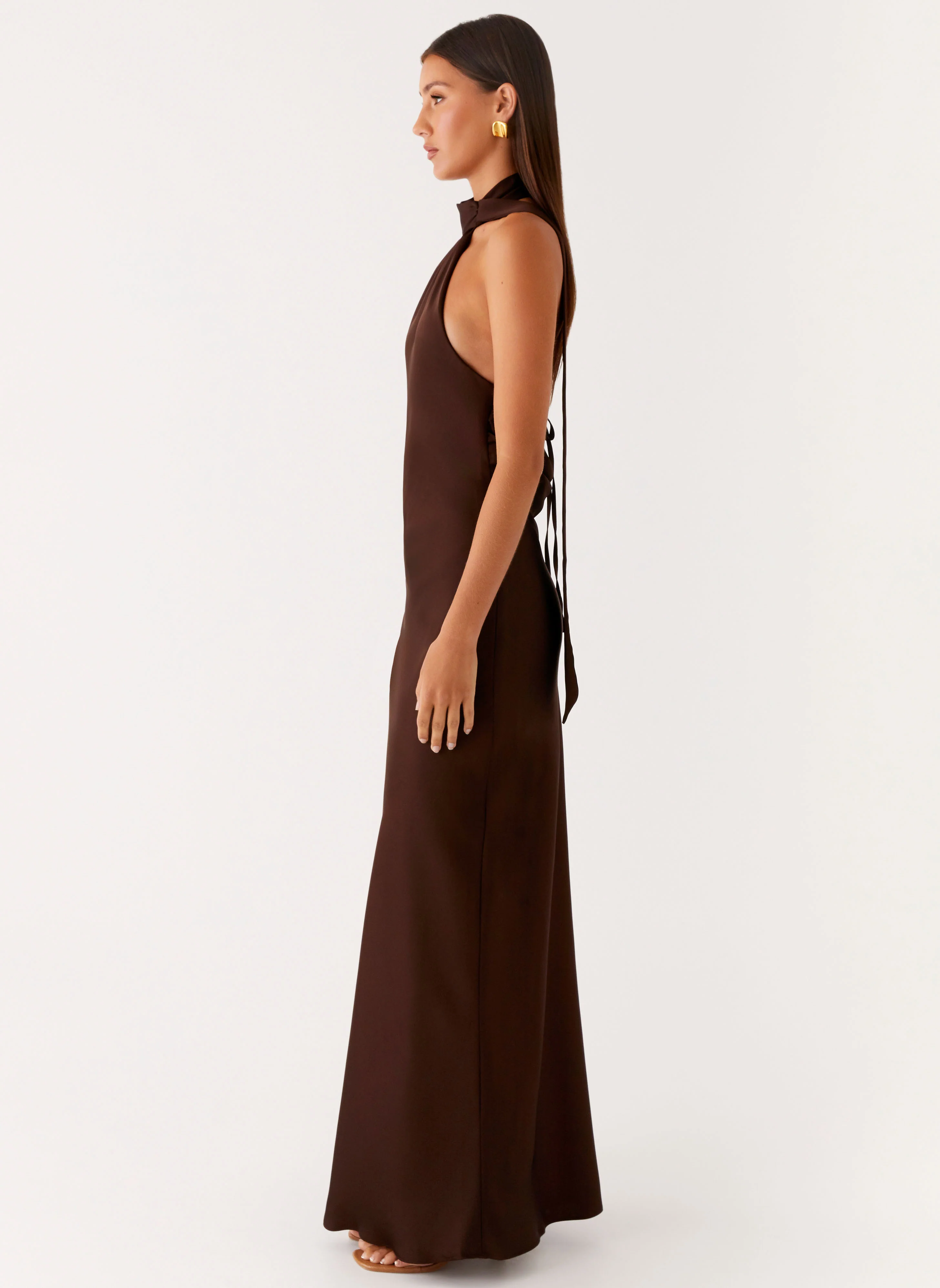 Keena Scarf Maxi Dress - Chocolate - luluinthesky