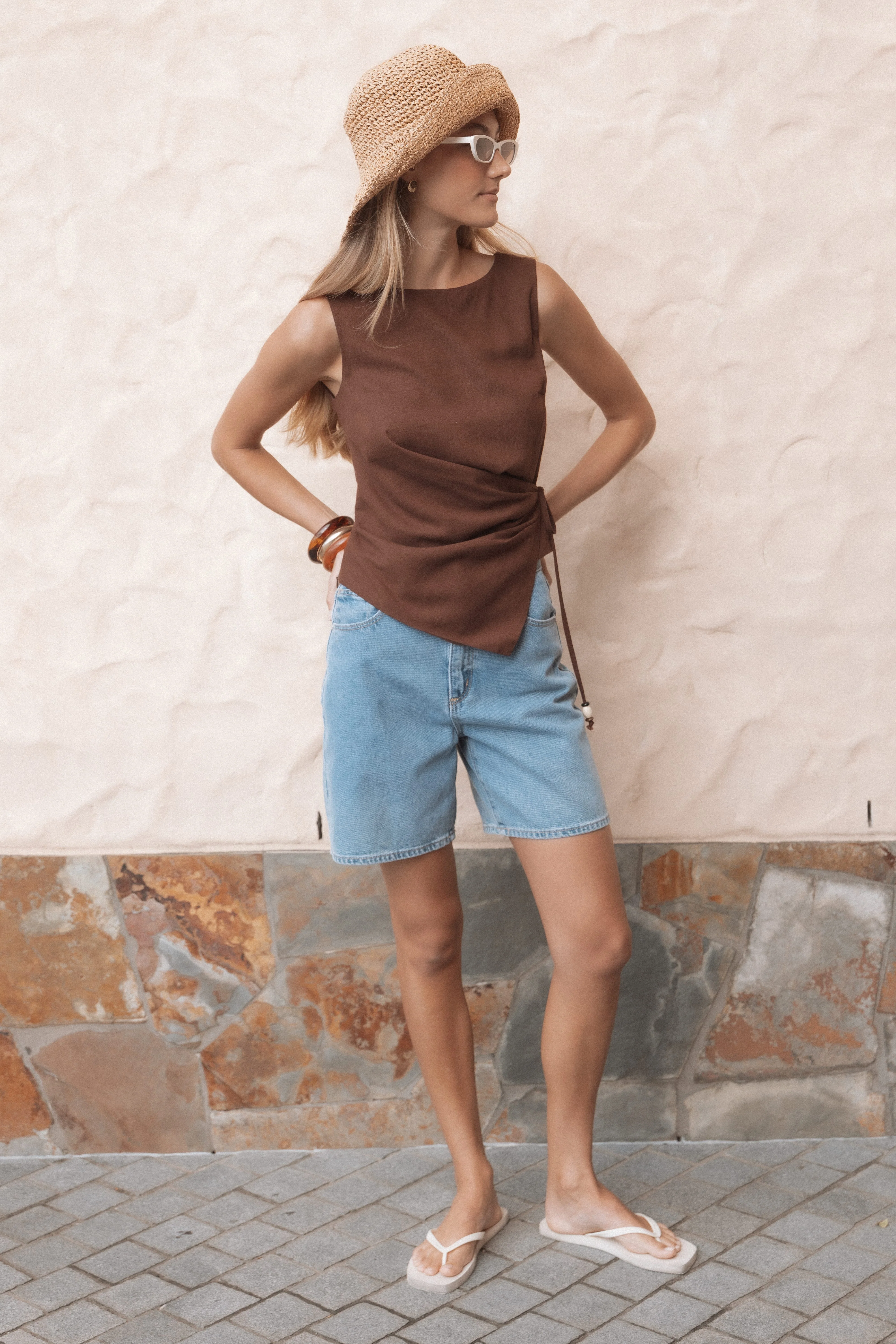 Heloise Side Tie Top - Dark Brown