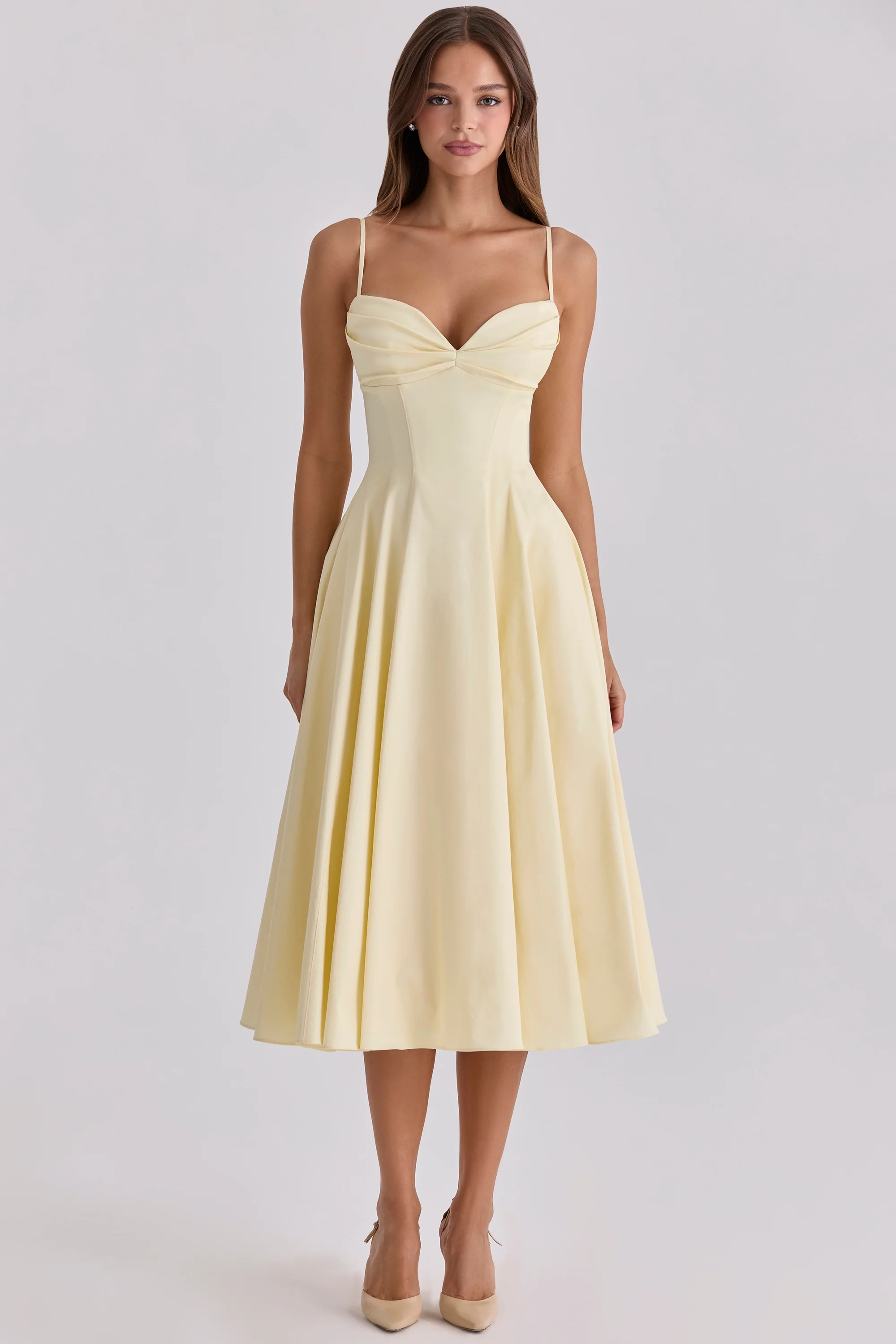 Lemon Cotton Princess Cut  Midi Sundress