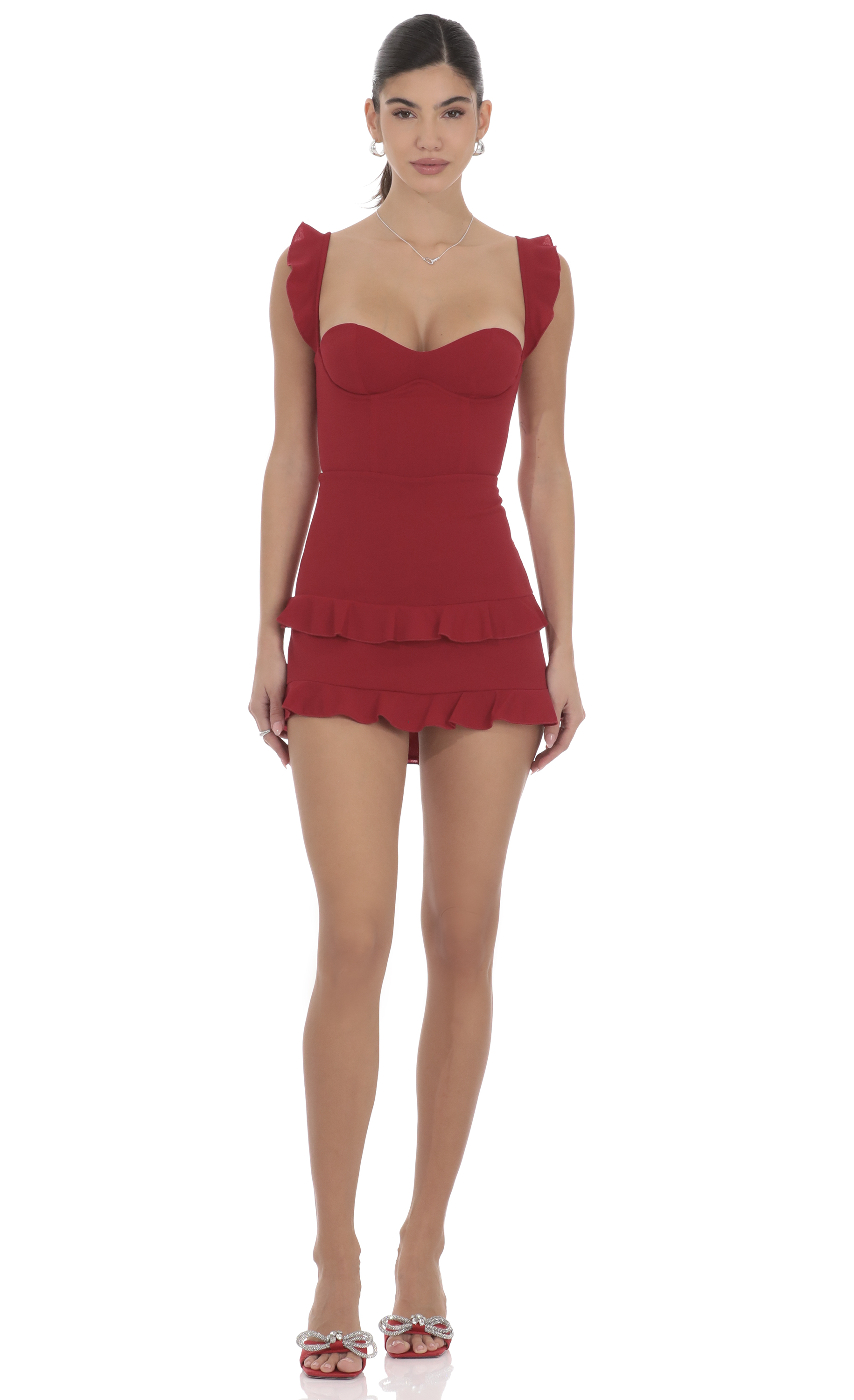 Ruffle Bodycon Dress in Red - luluinthesky