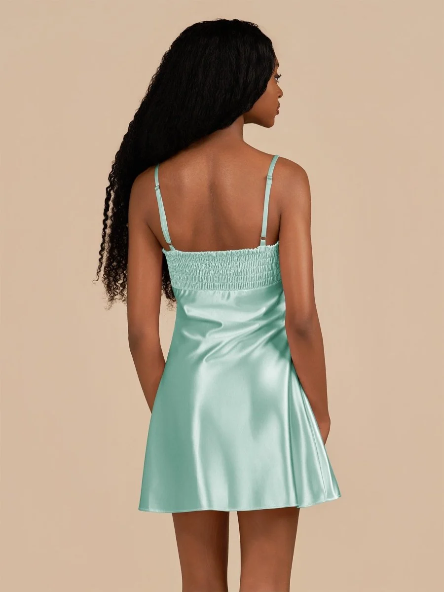 Aqua Sheath Spaghetti Straps Satin Homecoming Dress