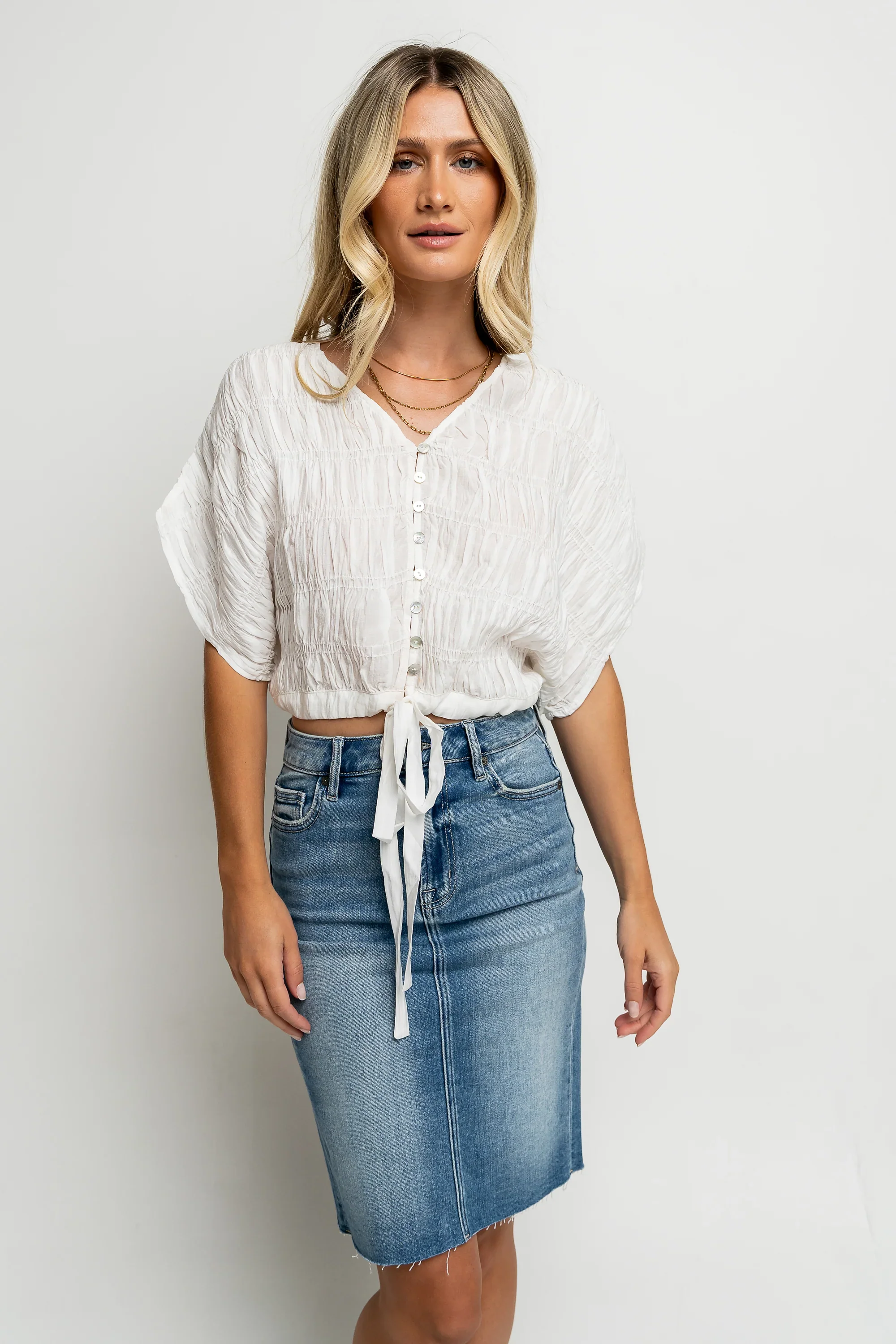 Alma Smocked Blouse in White