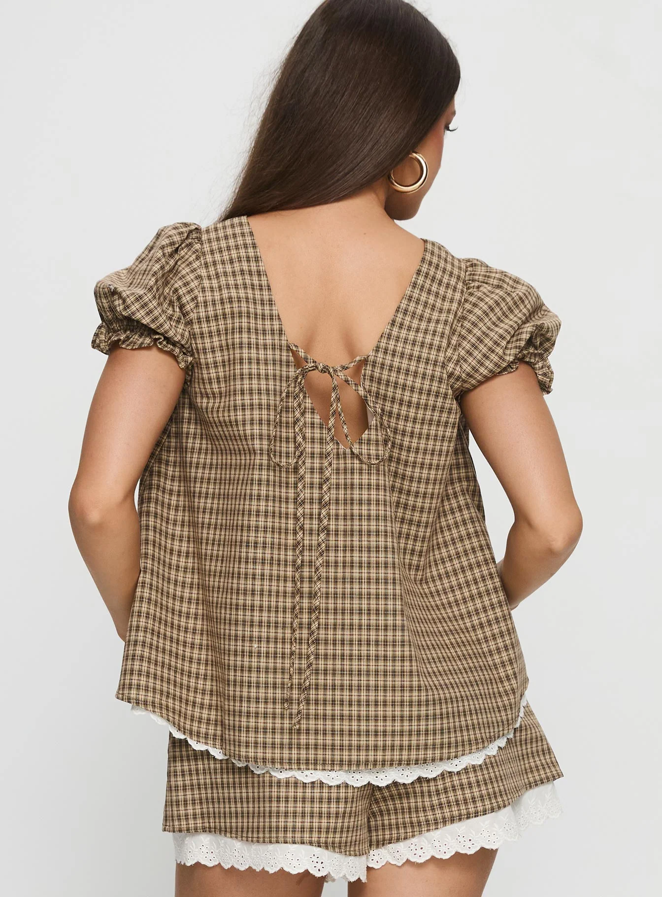 Chandelier Babydoll Top Brown Check
