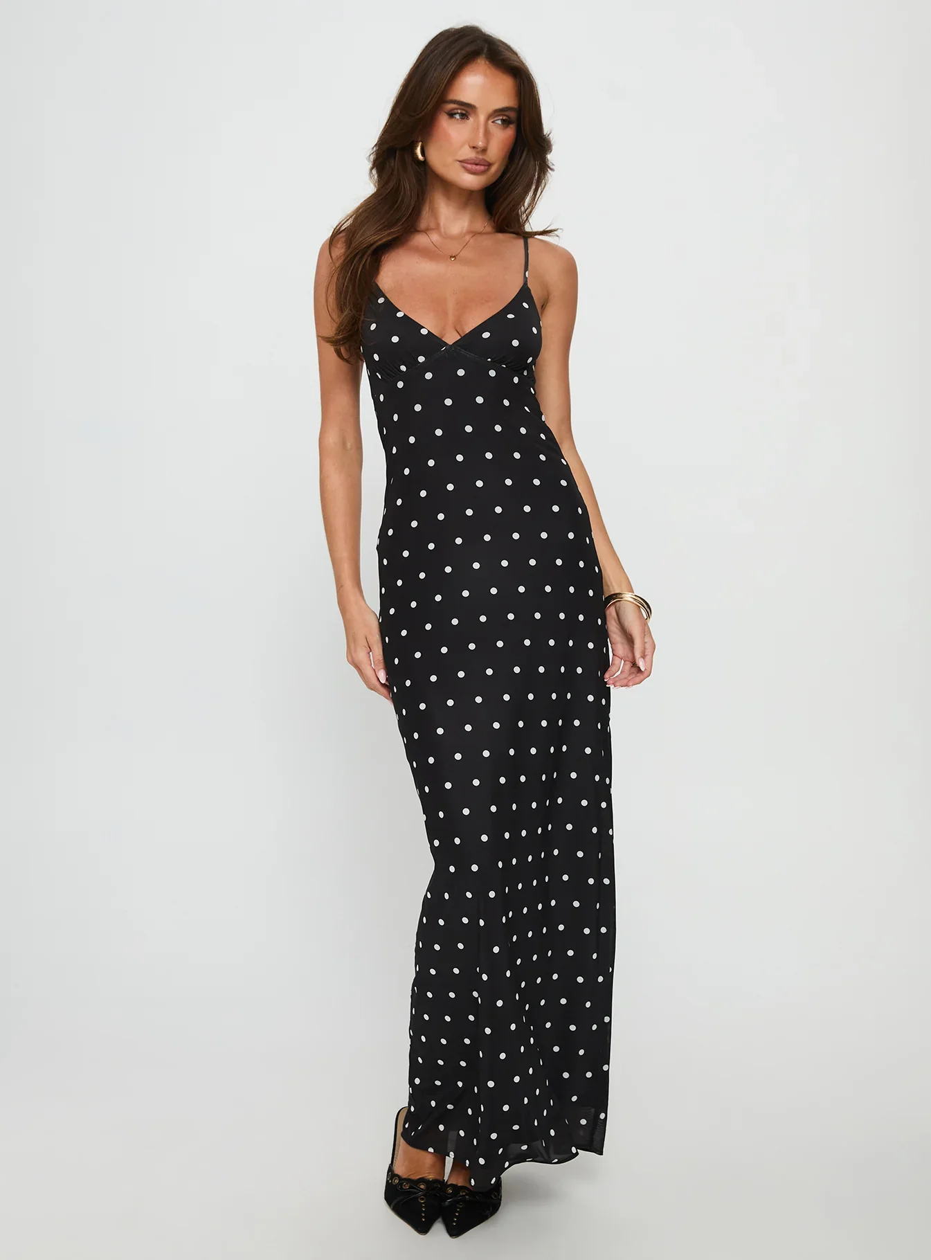 Glass Half Full Mesh Maxi Dress Black Polka