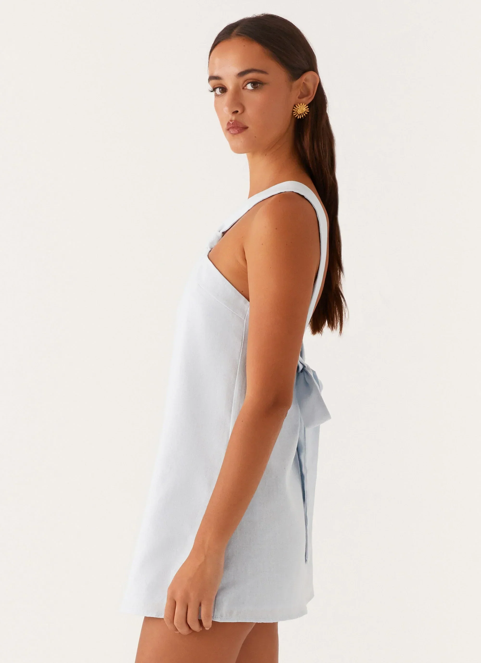 Keira Linen Mini Dress - Blue - luluinthesky