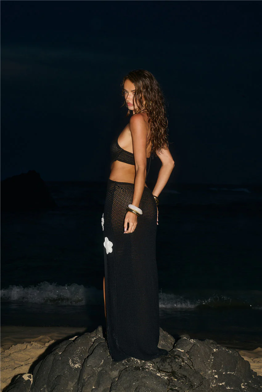 Monaco Sun Knit Halter Maxi Dress Black
