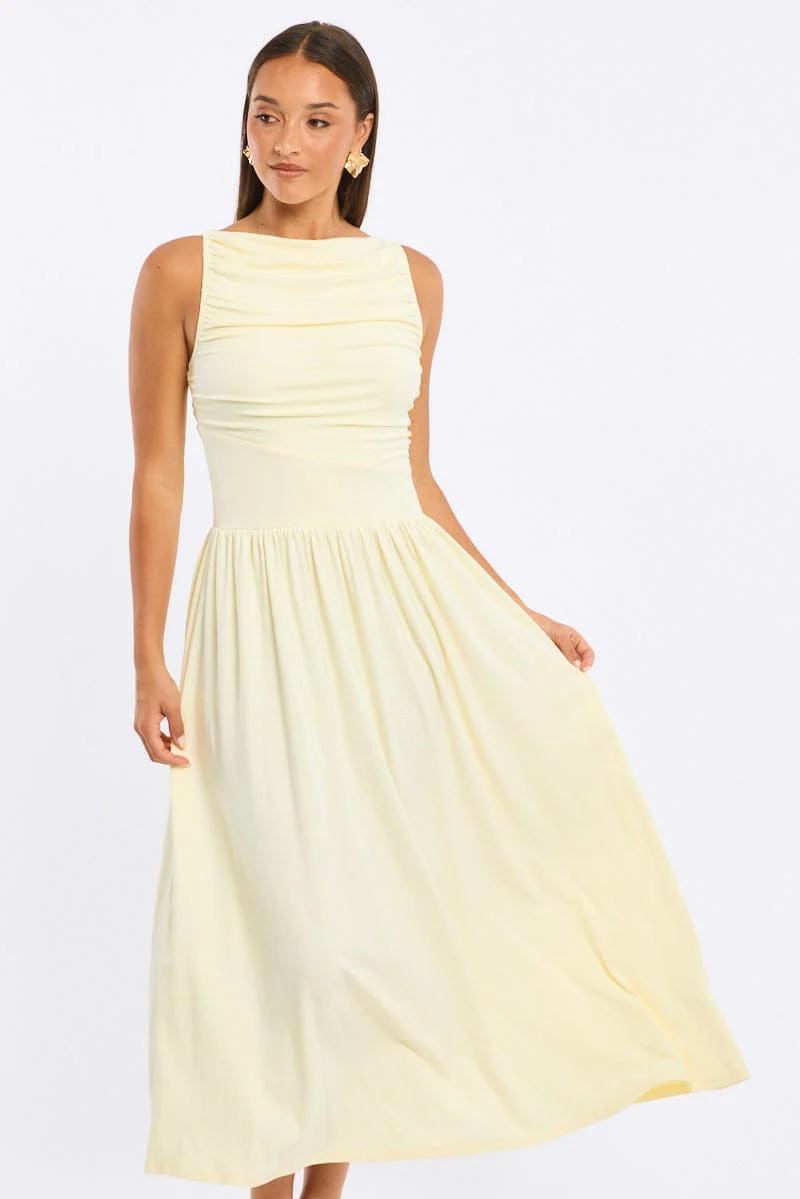 Yellow Maxi Dress Boat Neck