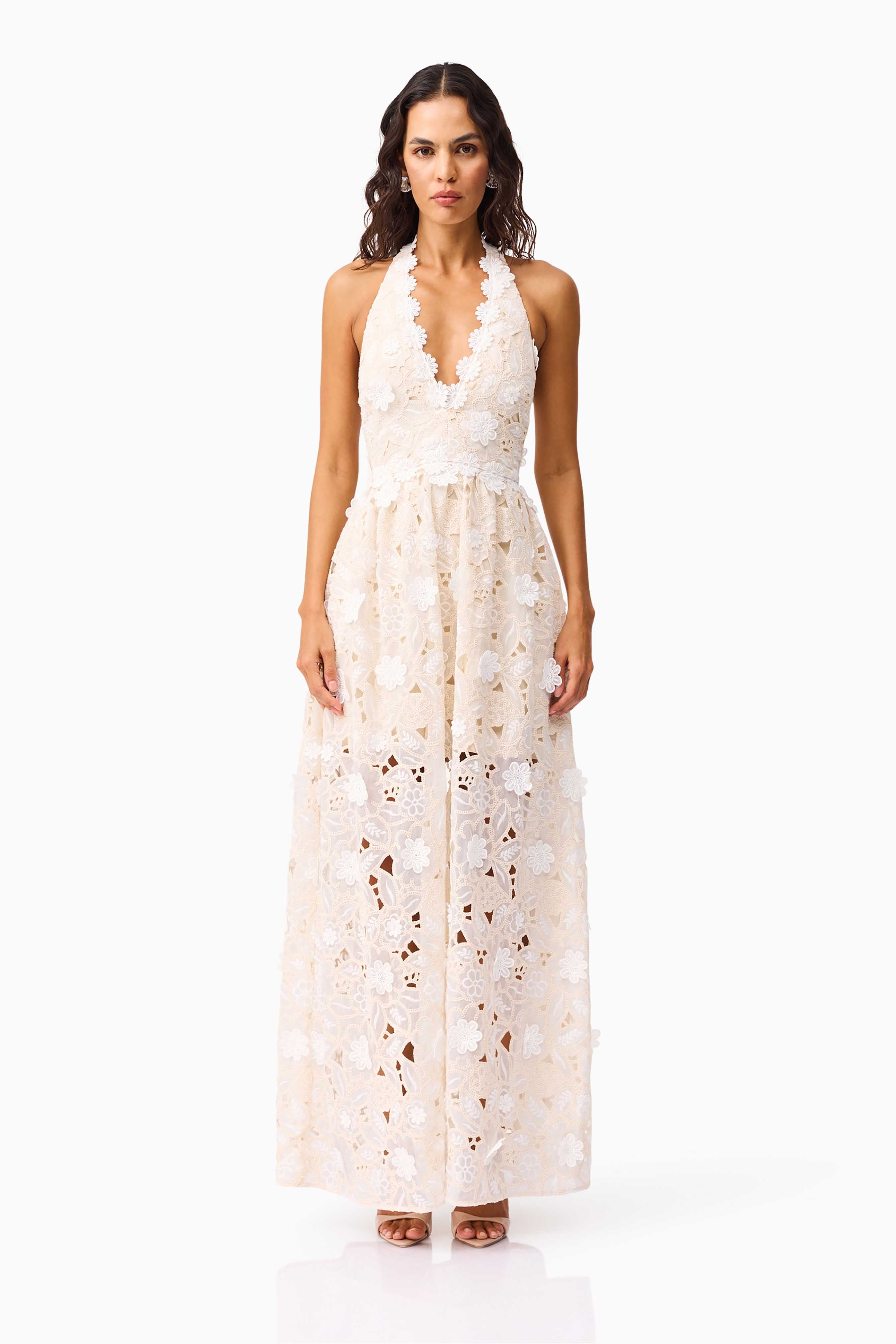 Sienna V-Neck Gown in Cream