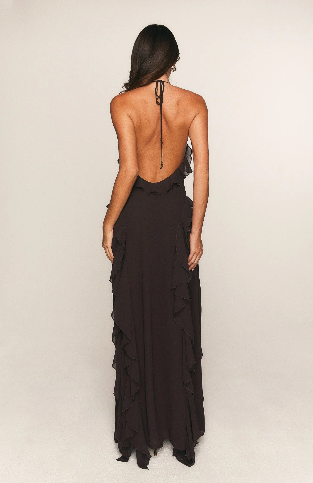 Control The Vibe Halter Maxi Dress Chocolate