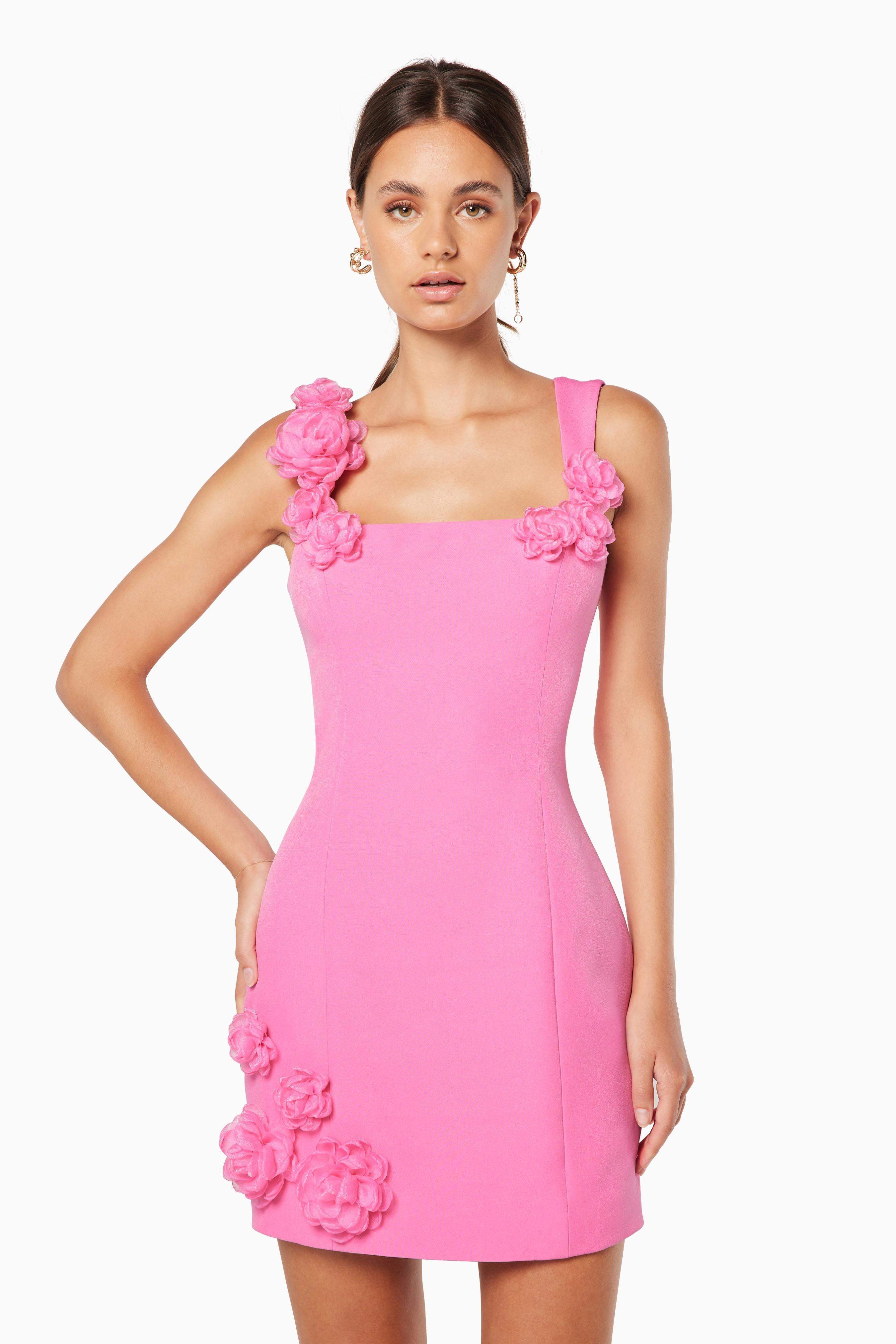 Trompe 3D Floral Mini Dress in Pink