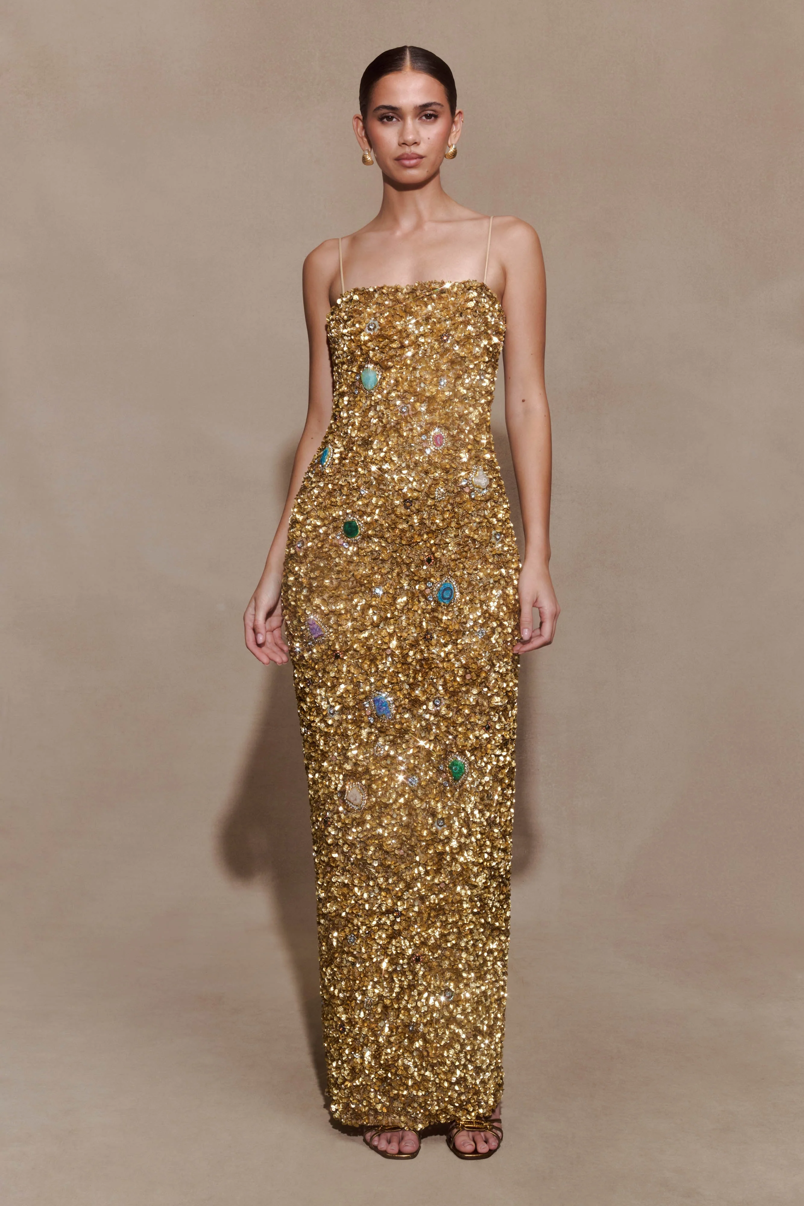 Porter Hand Beaded Midi Dress - Gold