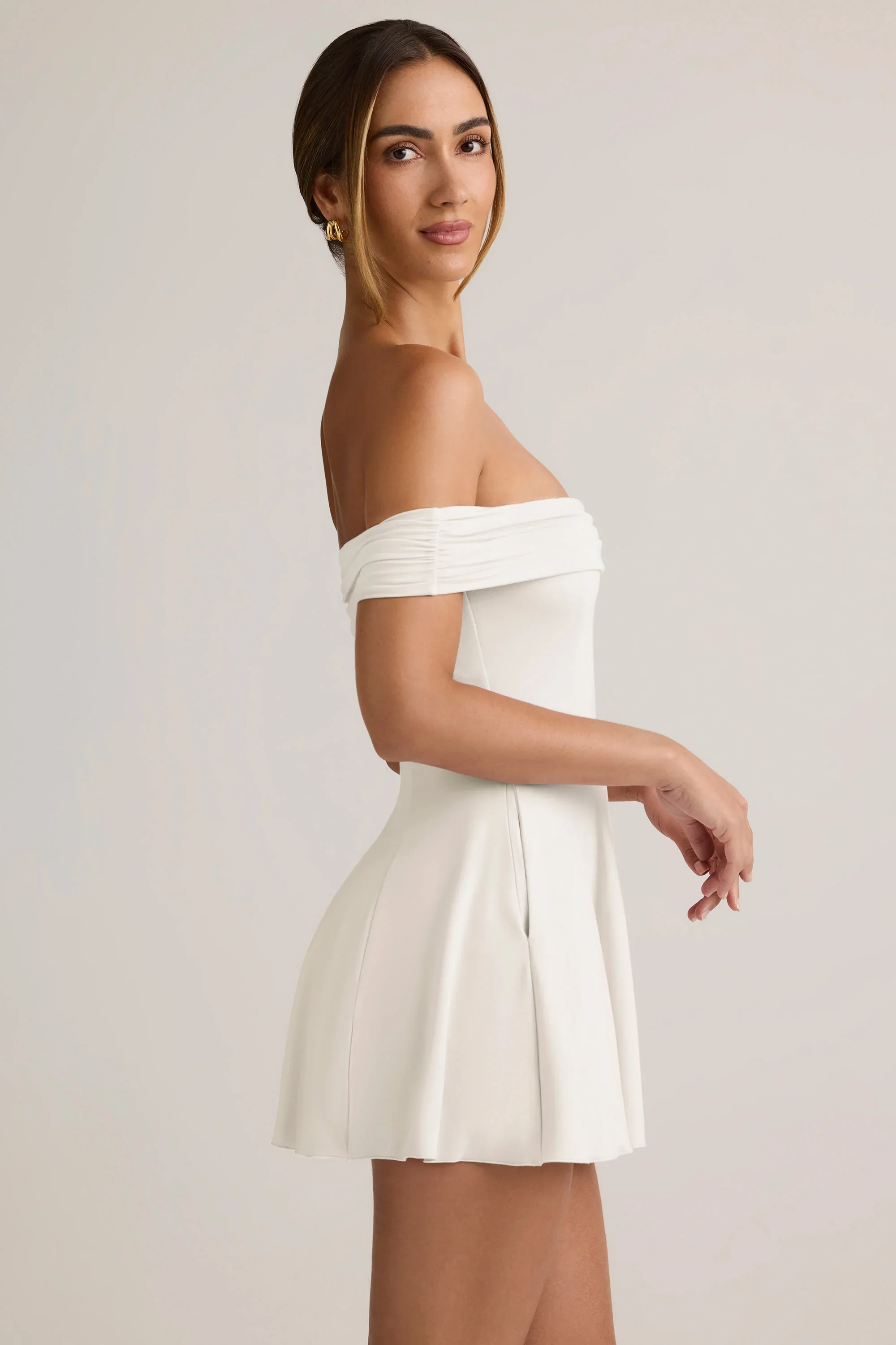 Modal Off-Shoulder A-Line Mini Dress in White - luluinthesky