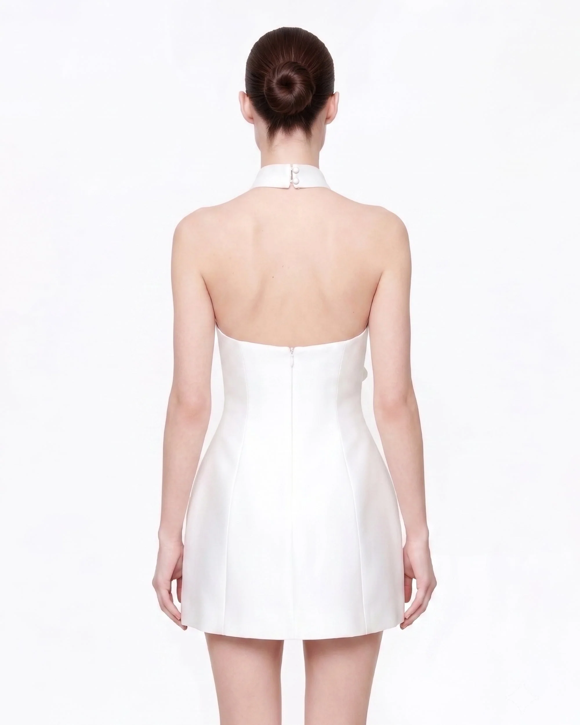 3D Floral Halter Mini Dress - White