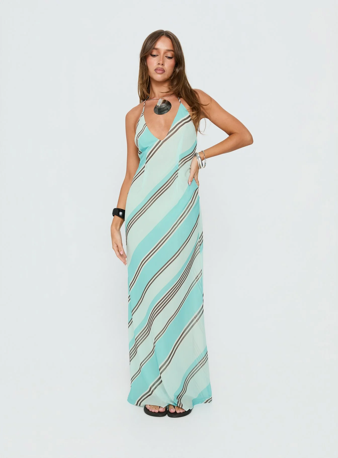 Esmira Halter Maxi Dress Blue Stripe