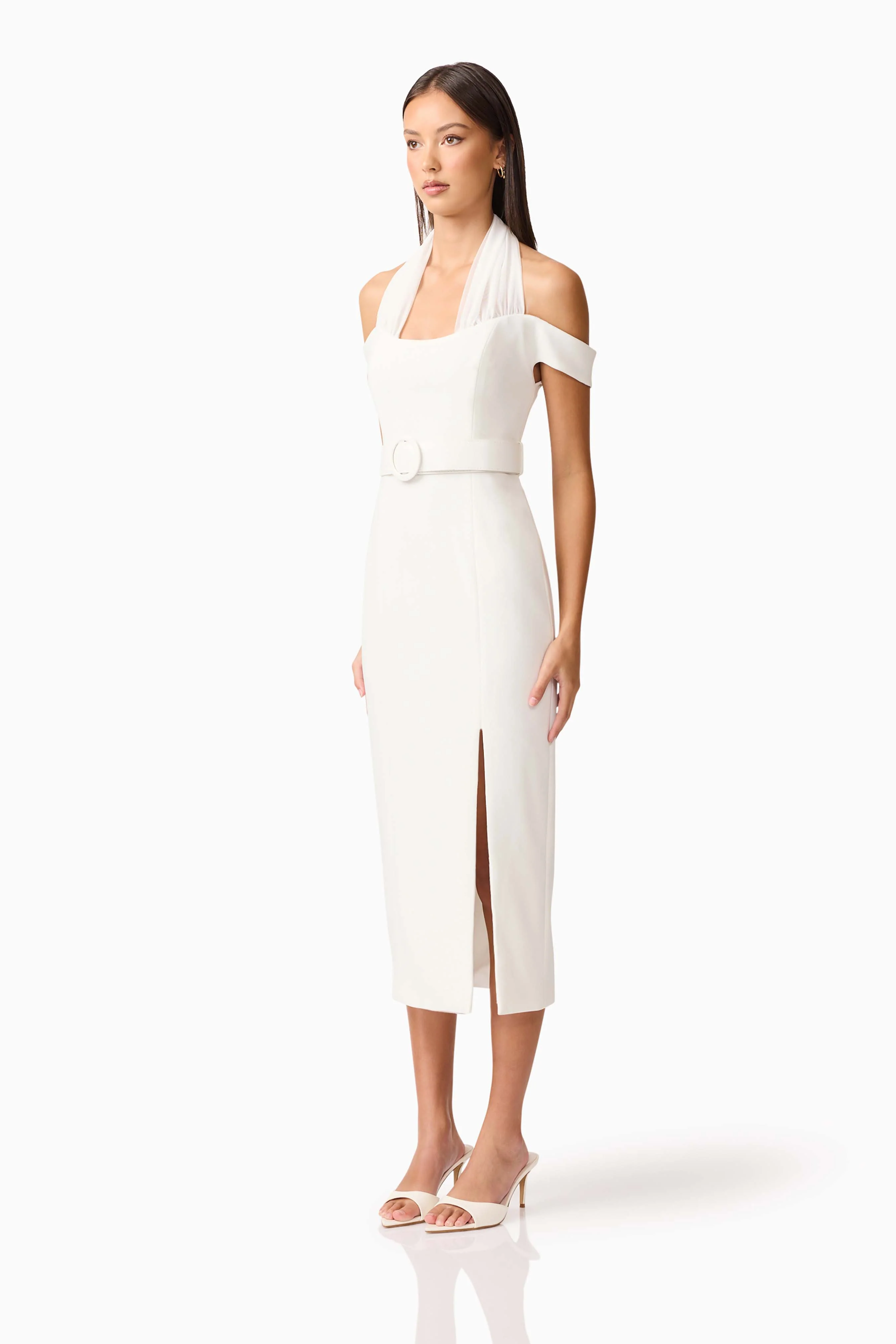 Ruby Halter Midi Dress in White