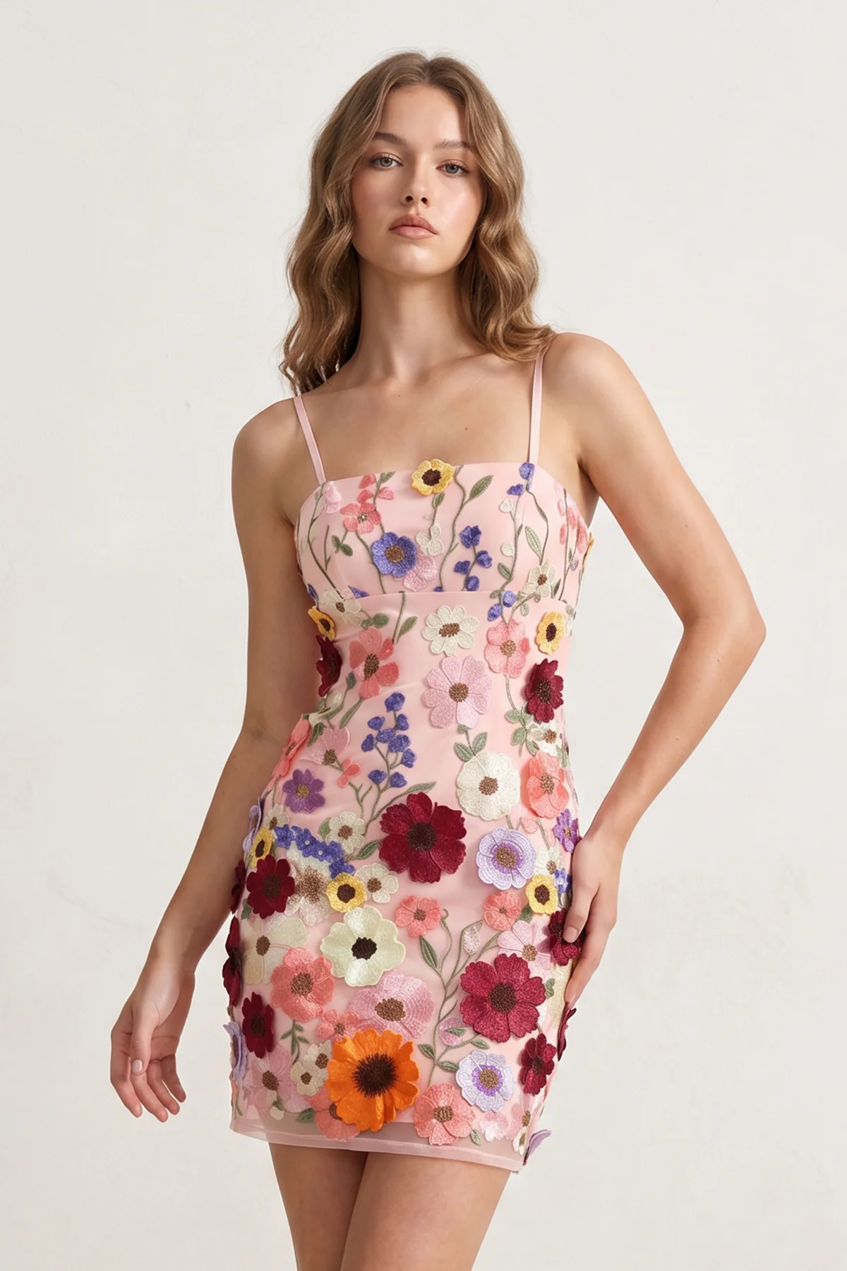 Sheath Spaghetti Straps 3D Flower Homecoming Dress
